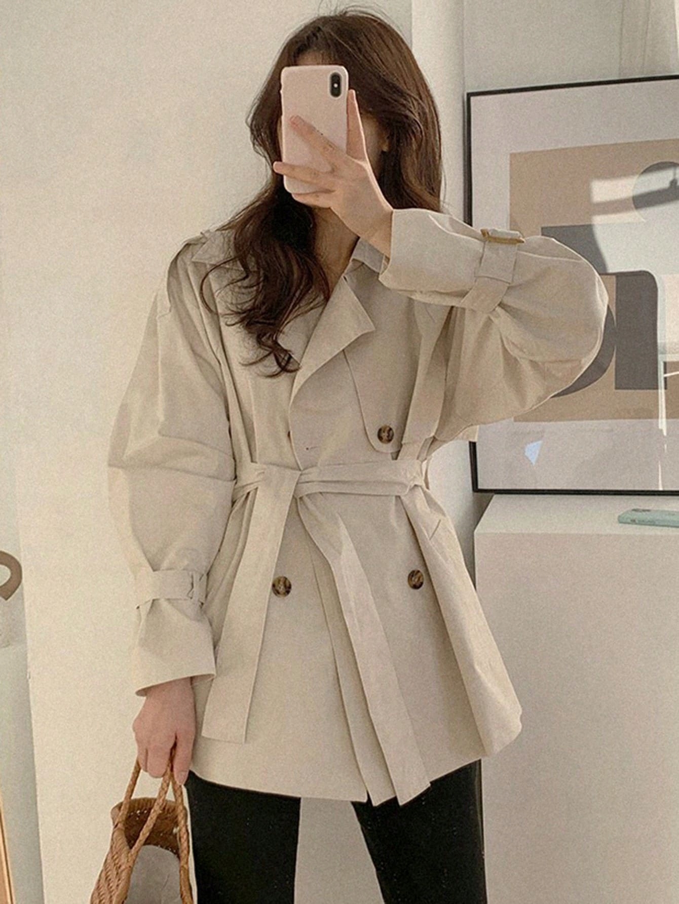 Dámský Dvouřadý Ležérní Kabát Typu Casual Khaki Dazy, Velikost 36