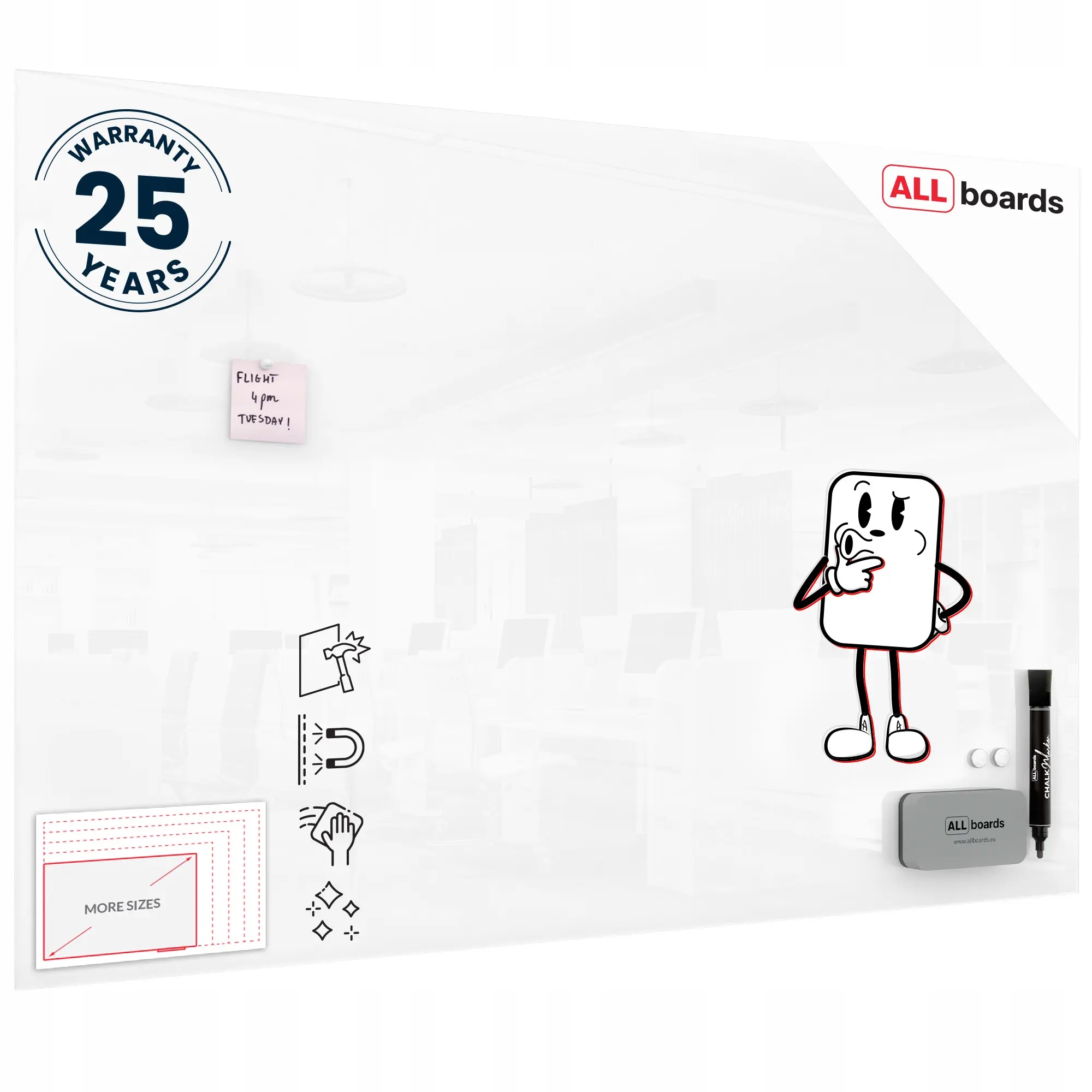 Tablica szklana magnetyczna 150x100 cm Biała