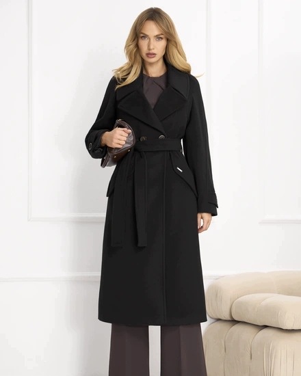 Dámský klasický kabát z alpaky Zartex, podzimní zima, Tessa, Černá, AW26, vel. 38