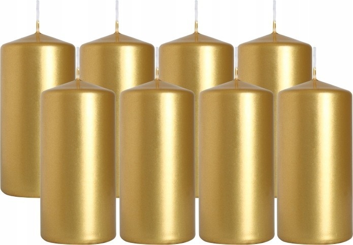 

8x Świeczki Zestaw Złoty Złota Świeca Walec