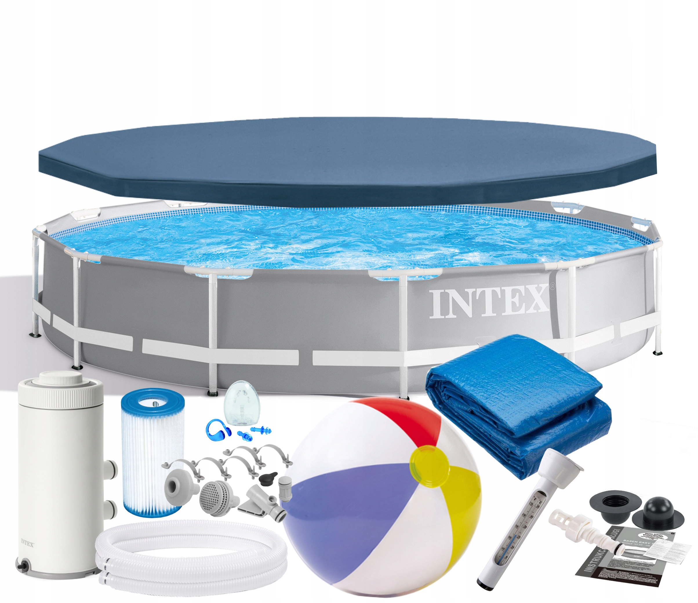 Intex 26712 Basen Stelażowy Ogrodowy 366x76cm Pompa Pokrywa Termometr