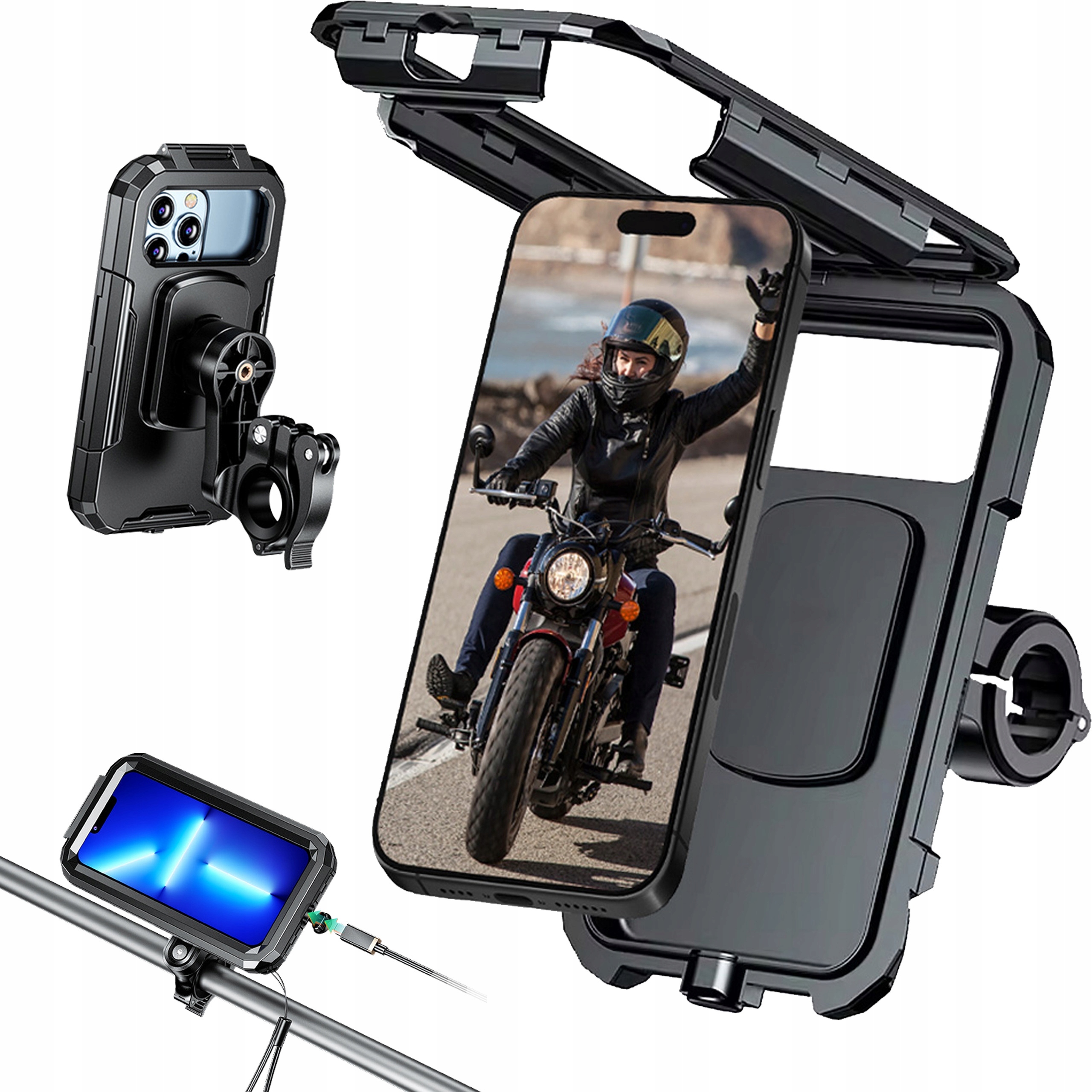 Motocyklový Voděodolný Držák Nastavitelný Pro Telefon S Tlumením Vibrací