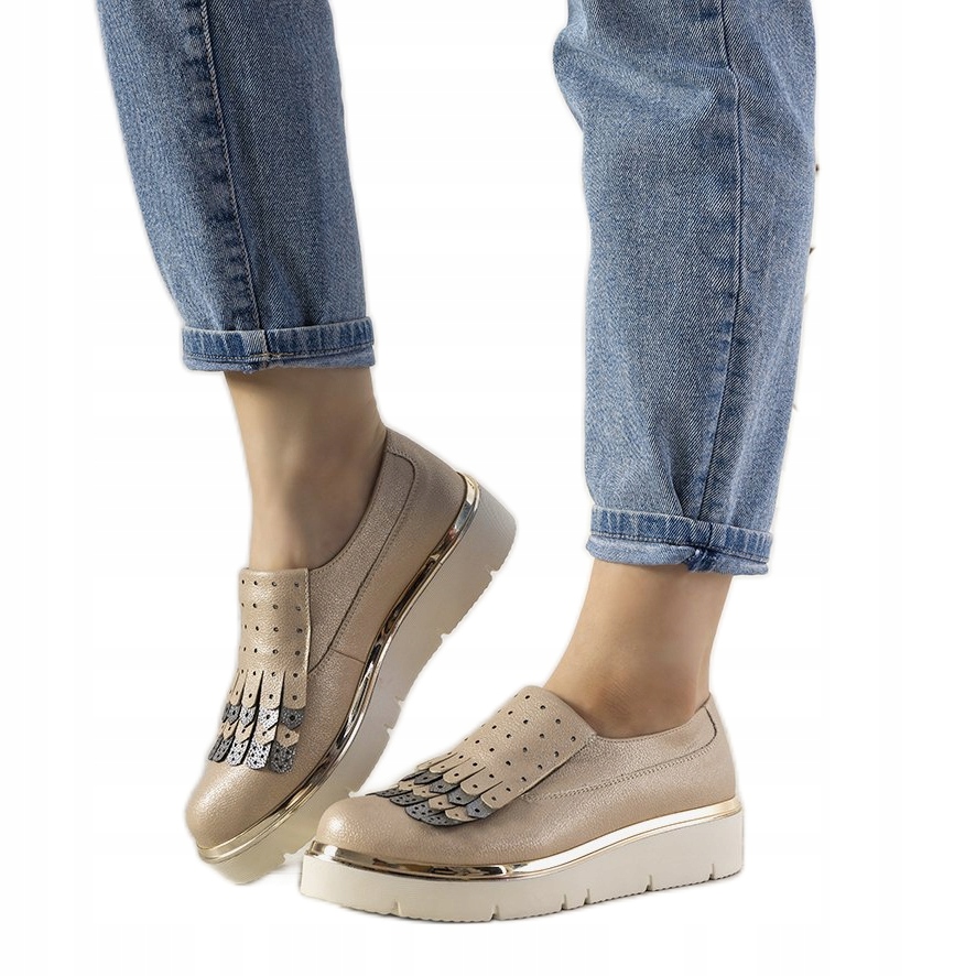 

Złoty Skóra ekologiczna Buty Półbuty r.39