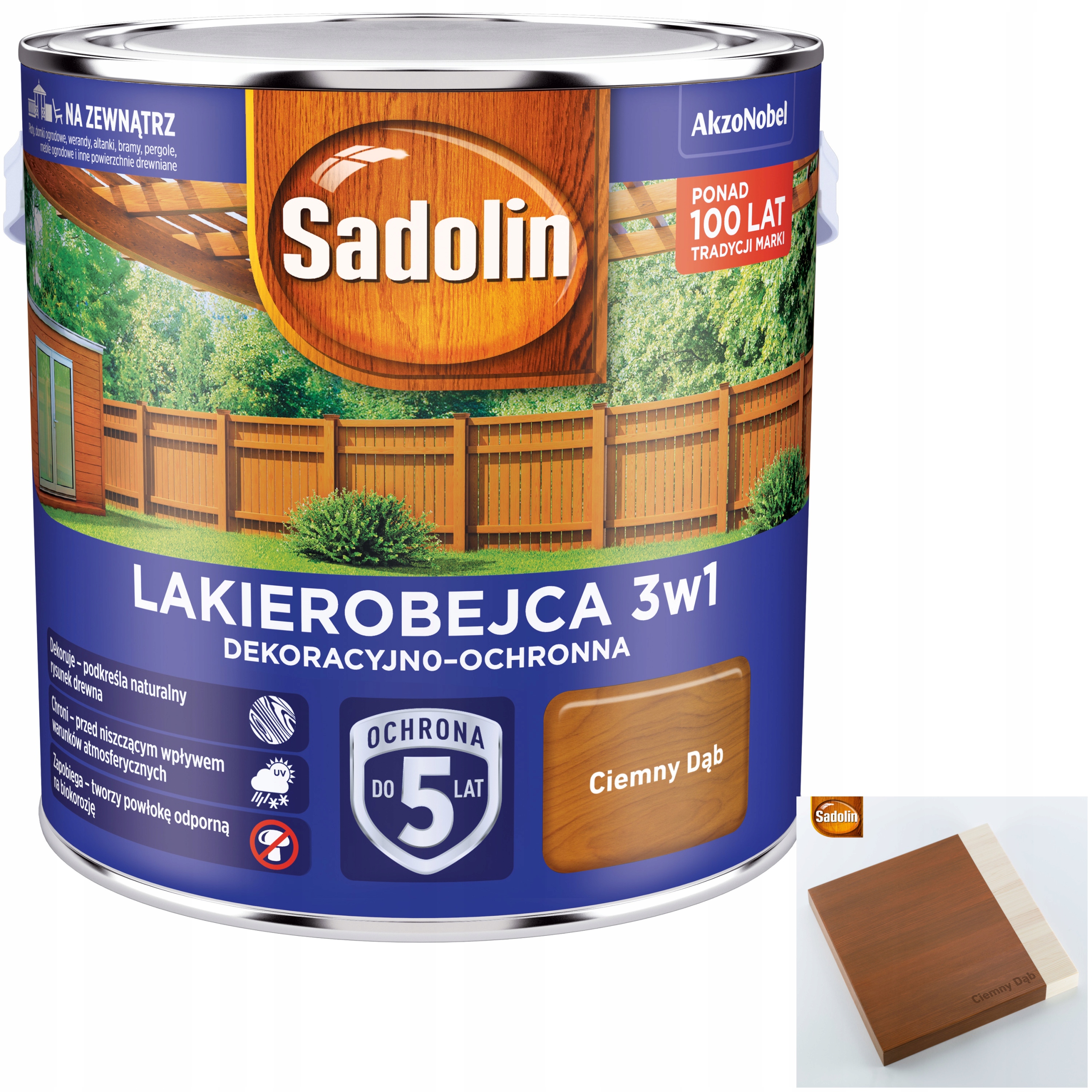 Lakierobejca 3w1 Dekoracyjno-ochronna Sadolin Ciemny Dąb 2,5L