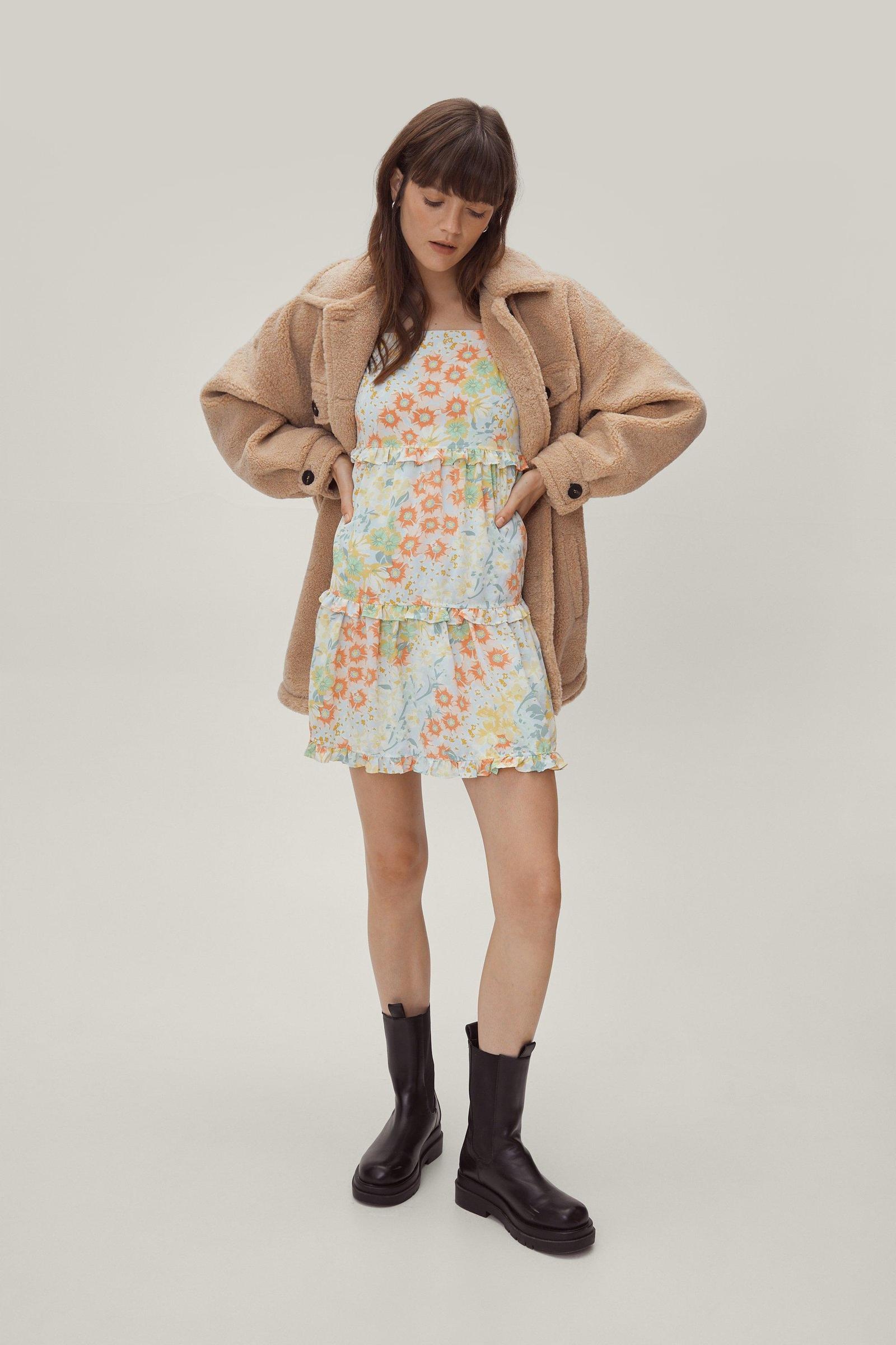 C7B011 NIEBIESKA SUKIENKA W KWIATY NASTY GAL XS