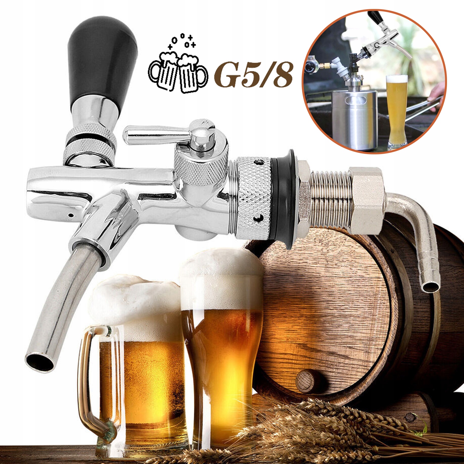 Regulovatelný Kohoutek Na Pivo, Závit G5/8", Dlouhá Násada, Snadno Se Čistí