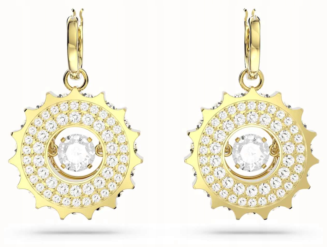 Náušnice Swarovski Rota Závěsná ozubená kolečka Křišťál bílá Ocel pozlacená