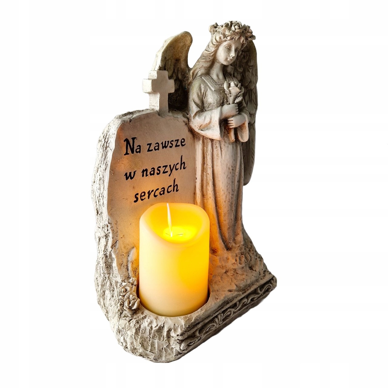 ZNICZ dla SYNA ANIOŁ STRÓŻ z napisem i świeczką led na GRÓB Kod producenta HLO_706