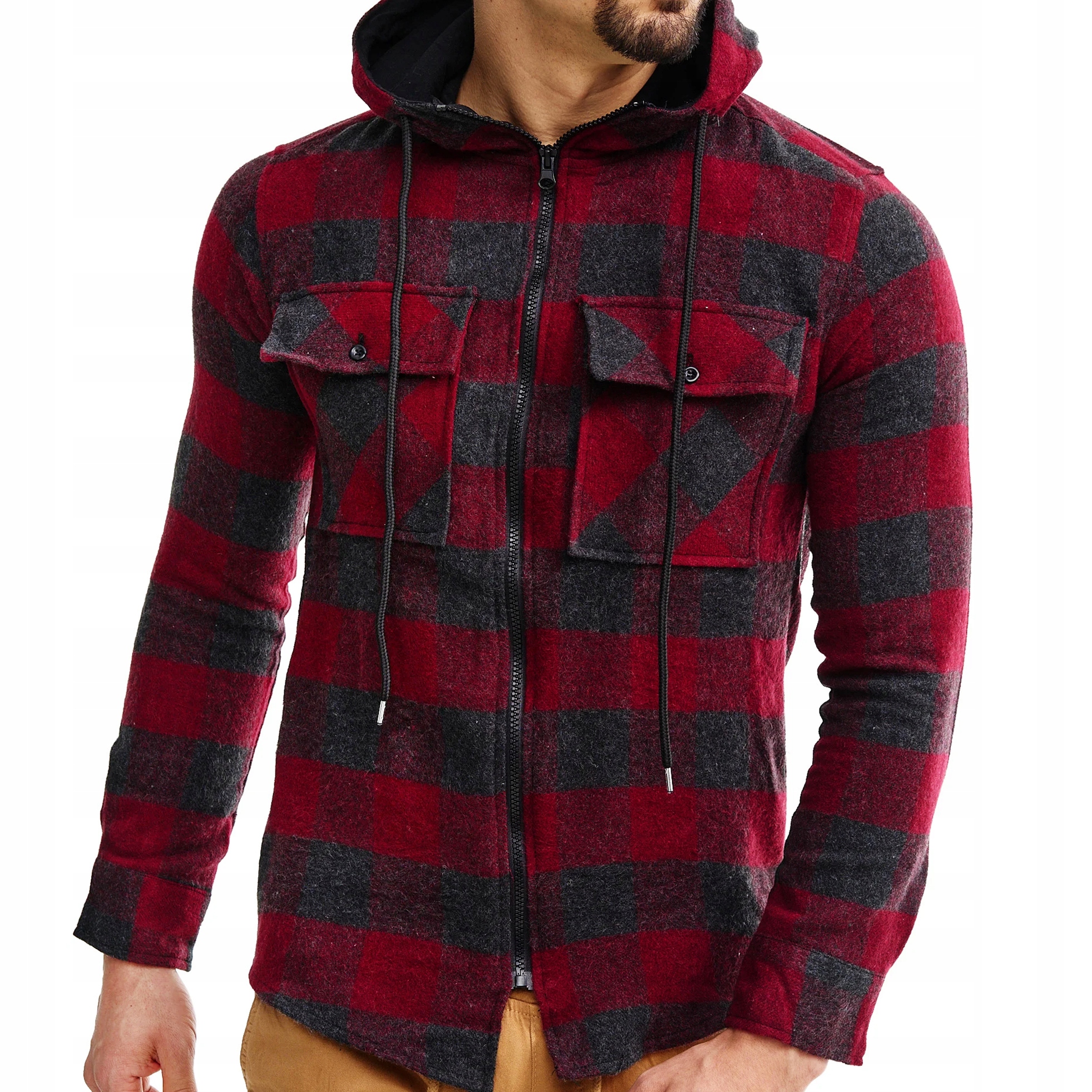 

Koszula z Kapturem Flanelowa Bluza na Zamek Stójka