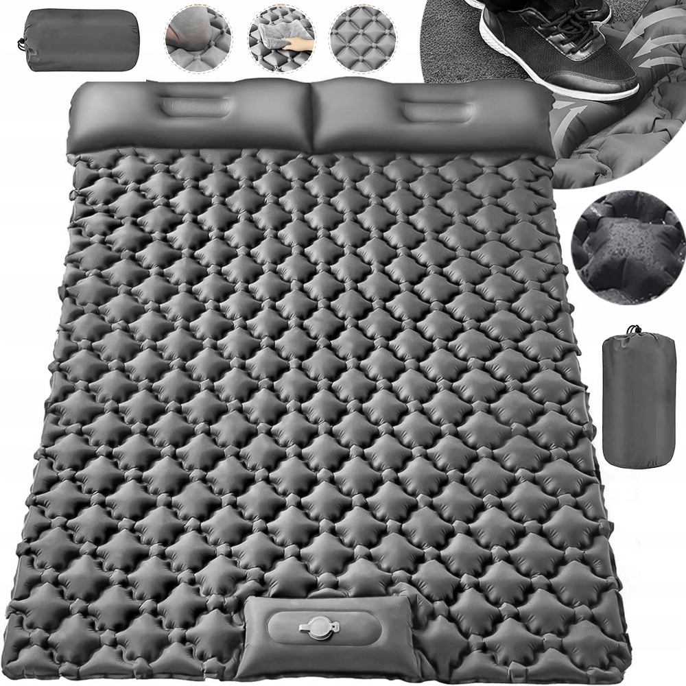 Mata Turystyczna Pompowana Materac Pod Namiot Lekka Poduszką Szary