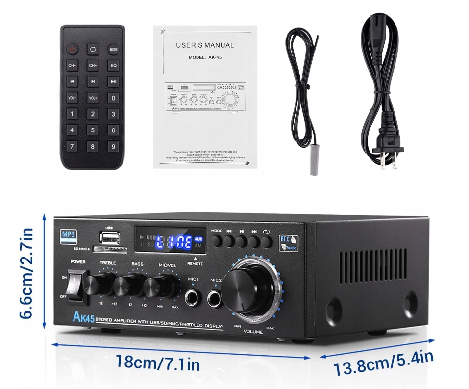 PRZENOŚNY MINI WZMACNIACZ MOCY, 2 KANAŁOWY WZMACNIACZ BLUETOOTH HIFI STEREO Kod producenta 600W Bluetooth Mini AV-628BT