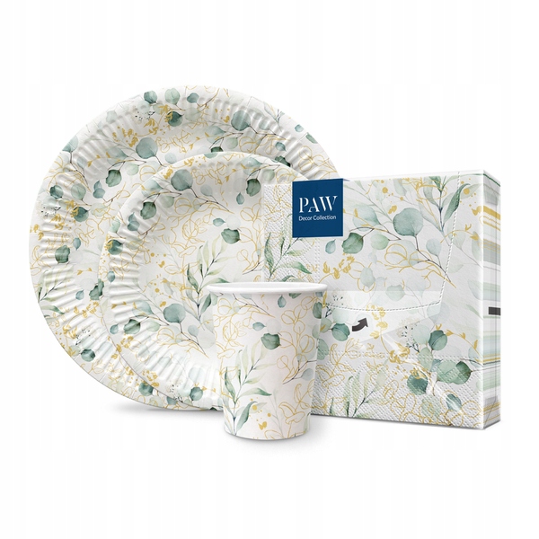 TALERZYKI PAPIEROWE EUKALIPTUS 18 CM 8 SZT GAŁĄZKI IHS KOMUNIA CHRZEST Liczba sztuk w zestawie 8 szt.