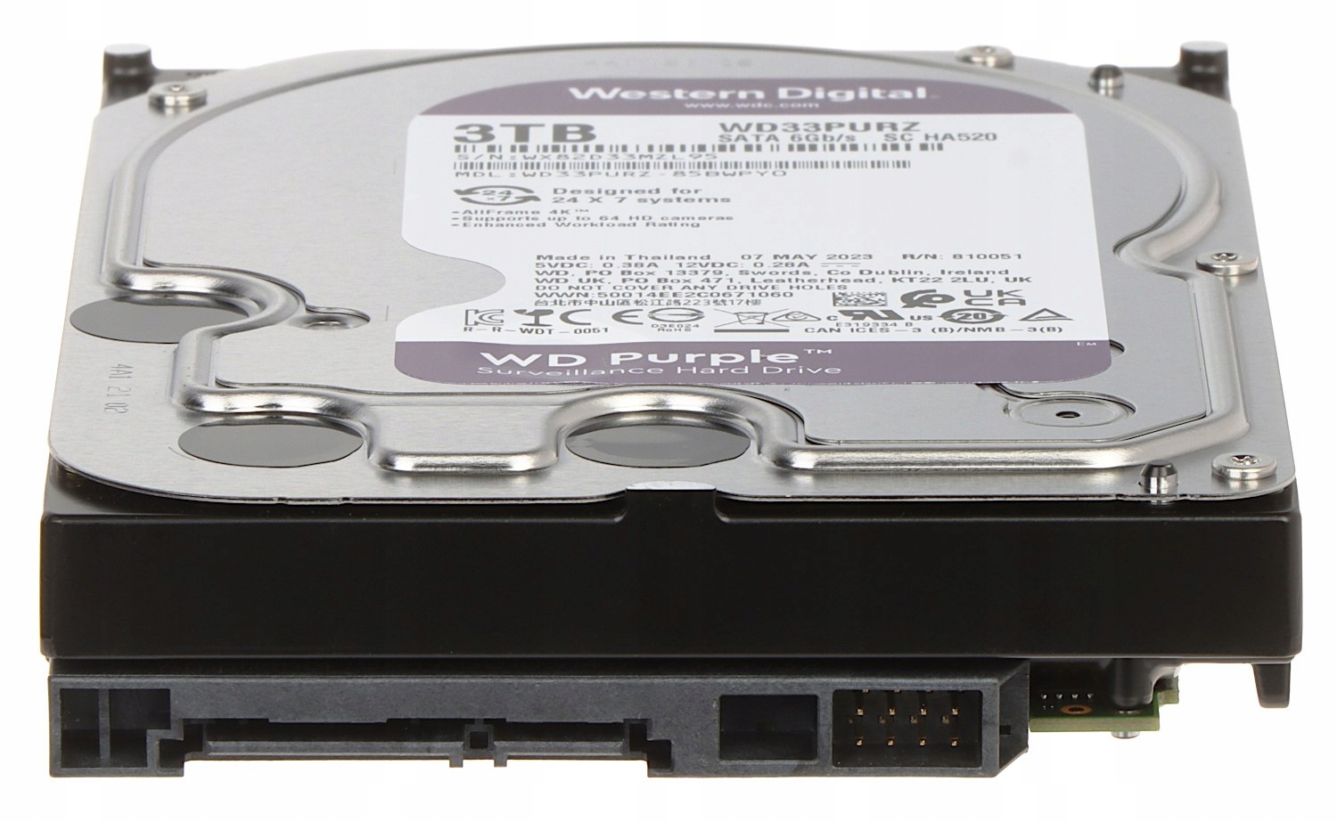 DYSK DO REJESTRATORA HDD-WD33PURZ 3TB 24/7 WESTERN DIGITAL Stan opakowania oryginalne