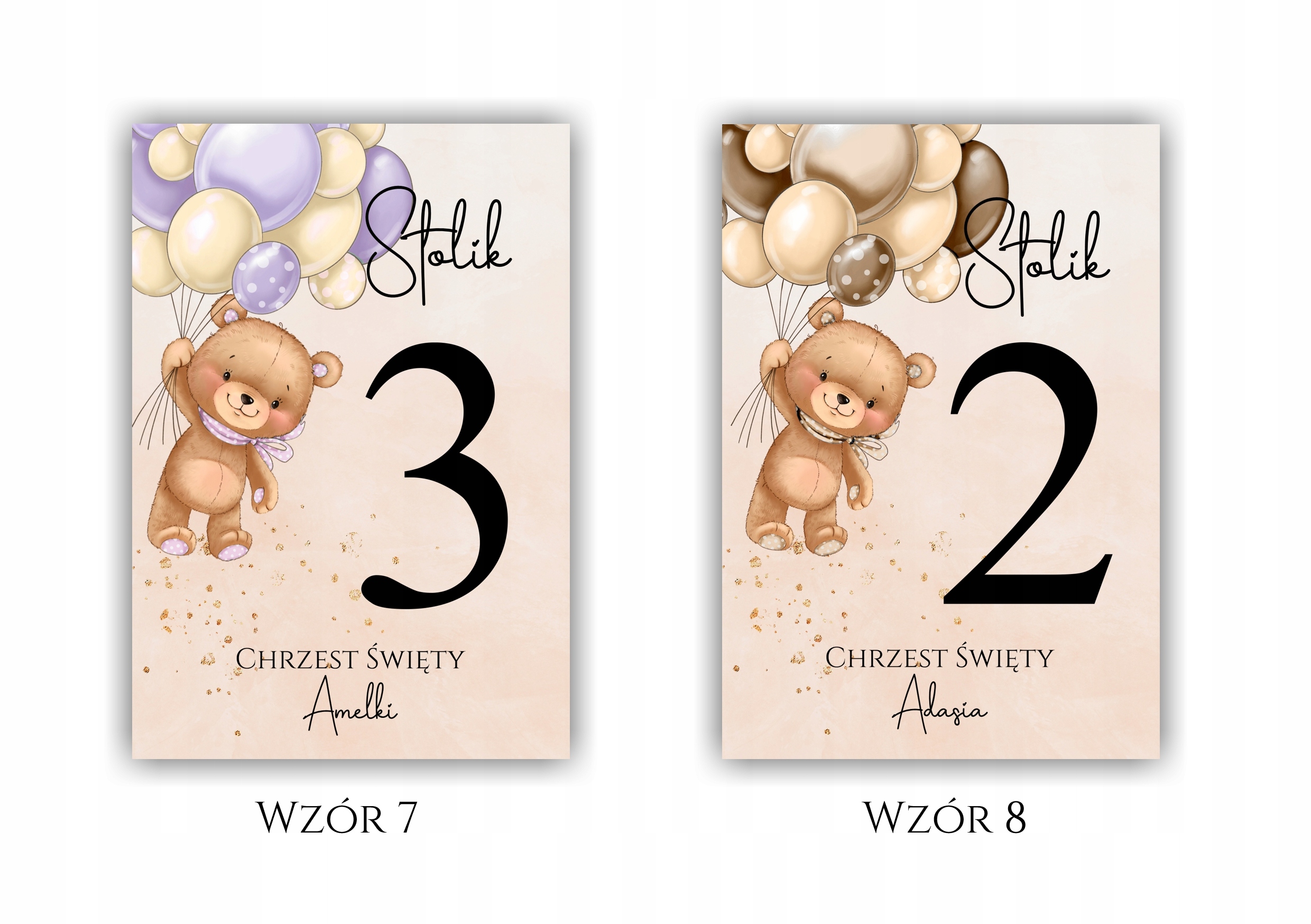 Numery stołów CHRZEST ŚWIĘTY, ROCZEK, URODZINY z misiem Kolor inny kolor