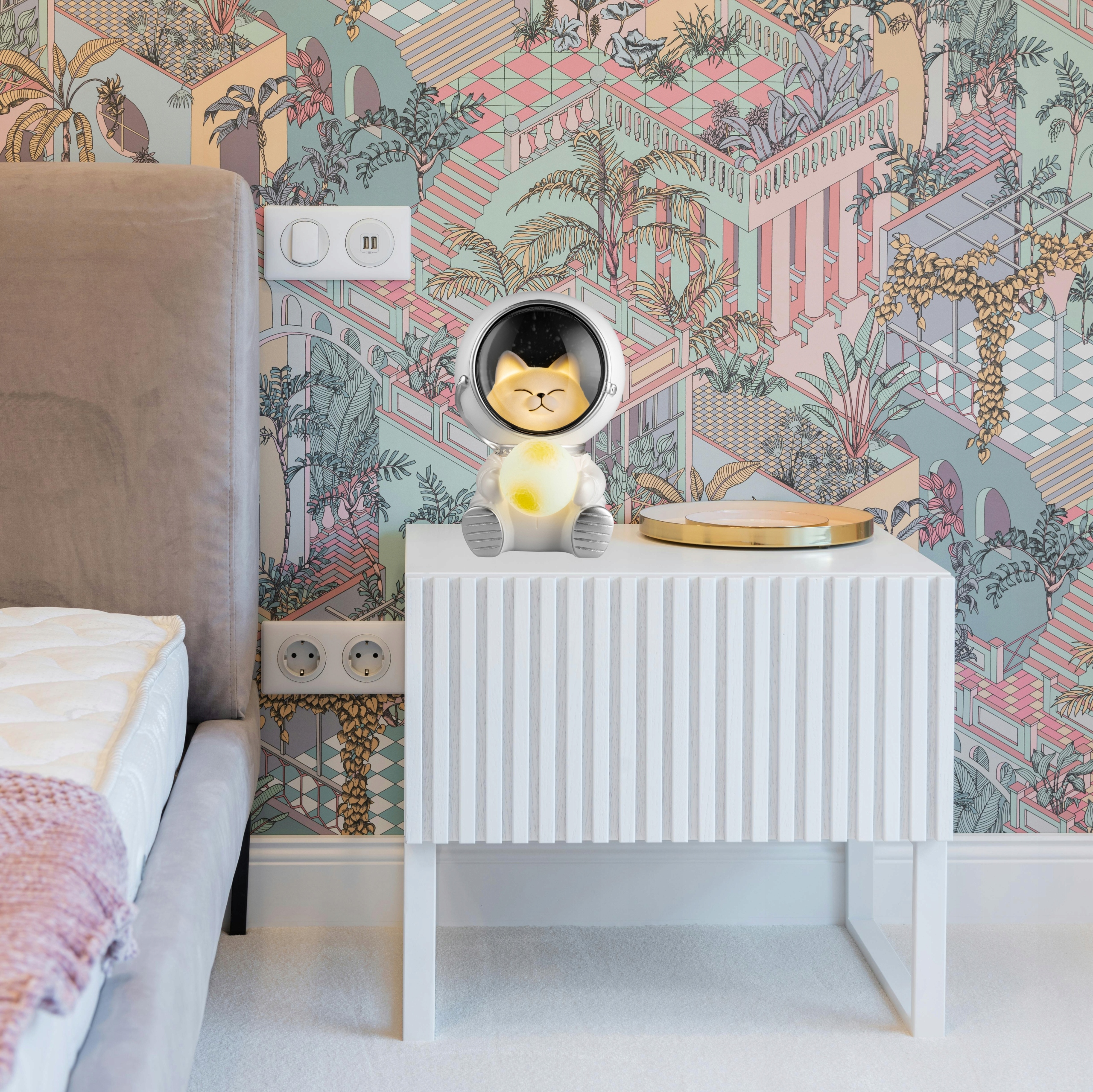 LAMPKA NOCNA LED KOT ASTRONAUTA - Prezent Dla DZIECKA - CIEPŁE SWIATŁO Kolor dominujący biały