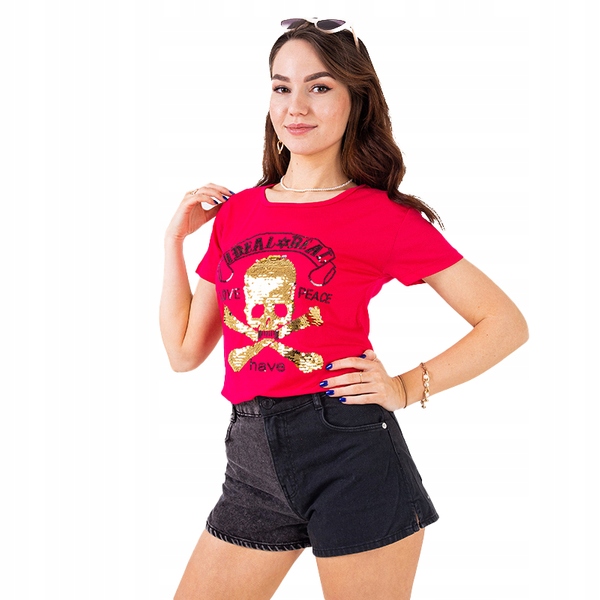 

06HCK Fushia Różowy Damski T-shirt Uniwersalny