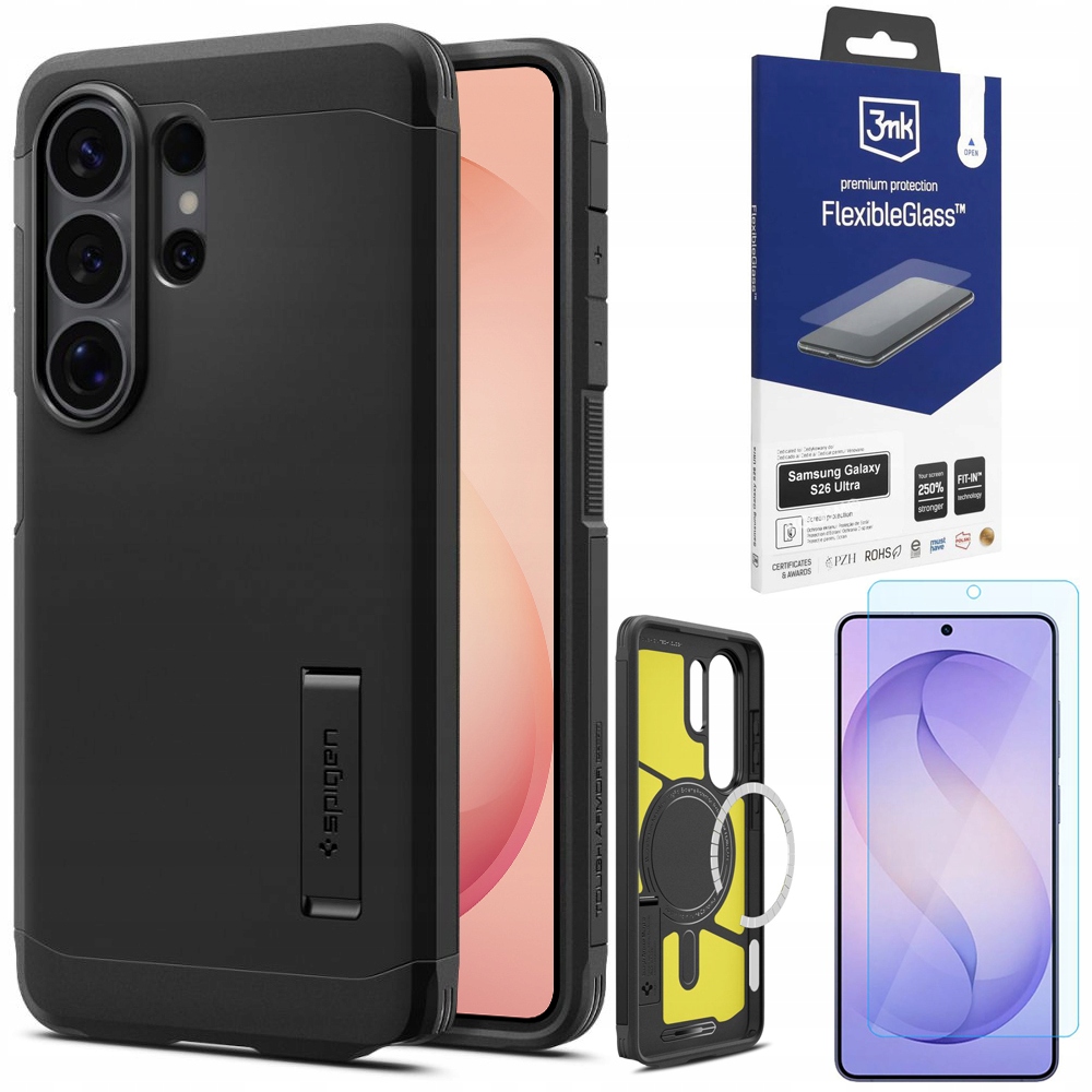 Pouzdro Spigen Tough Armor MagSafe Sklo 3MK pro Samsung Galaxy S26 Ultra