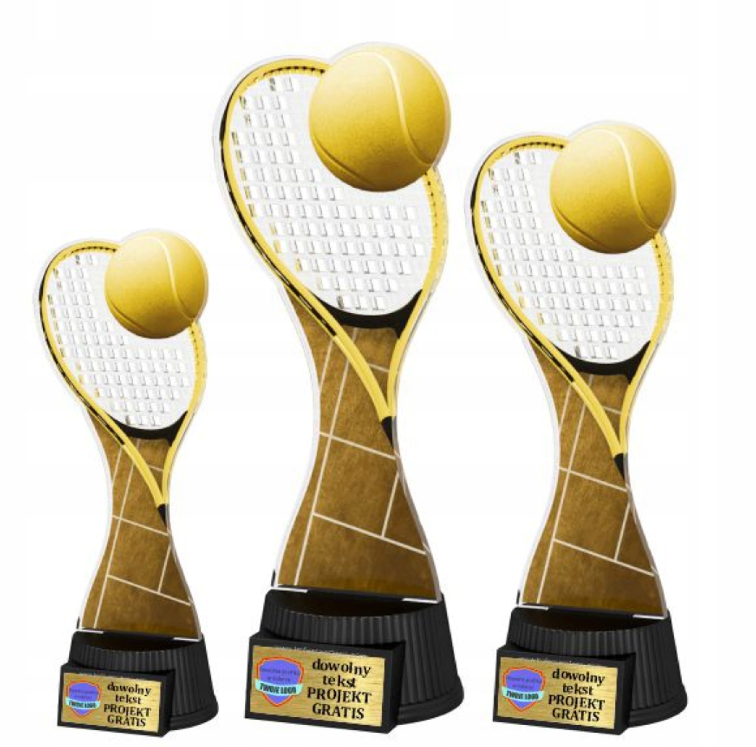3ks Komplet sošek z plexiskla s potiskem v barvě sépie 25-23-19 cm Tenis