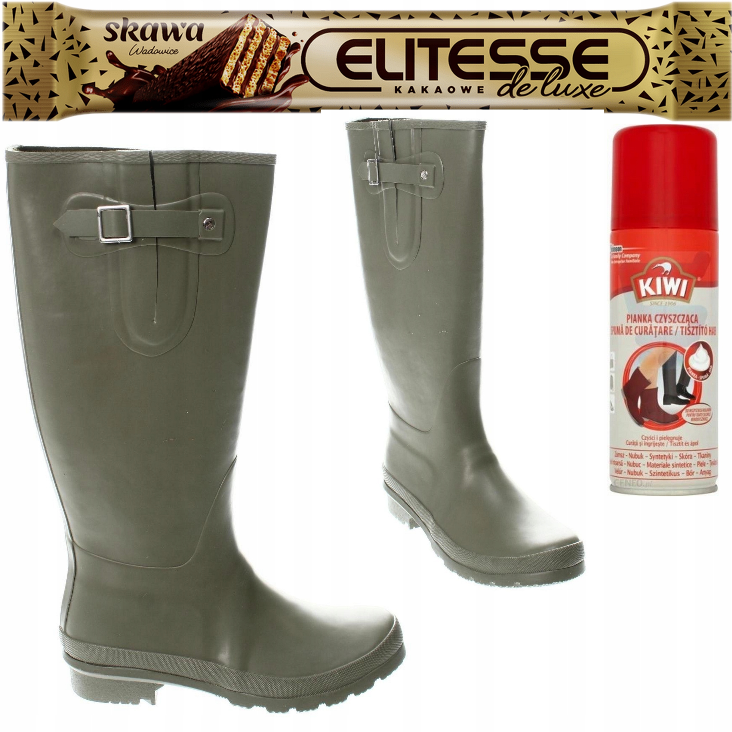 Even&Odd Holínky Kozačky Khaki vel.37 Nové na lehkém podpatku Gumiaki