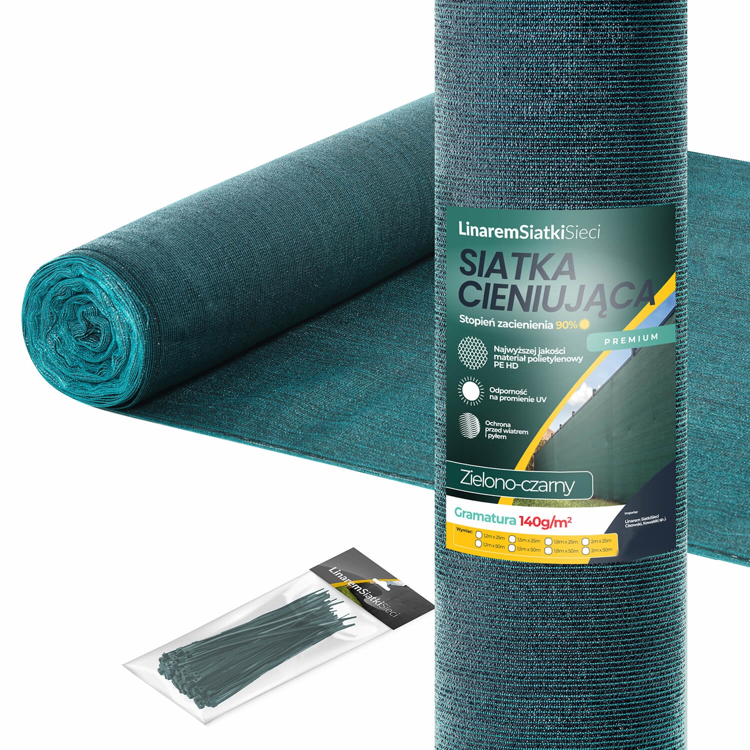 Siatka Cieniująca 1,5x25 140g Maskująca 90% Na Ogrodzenie Zielono-czarna Uv