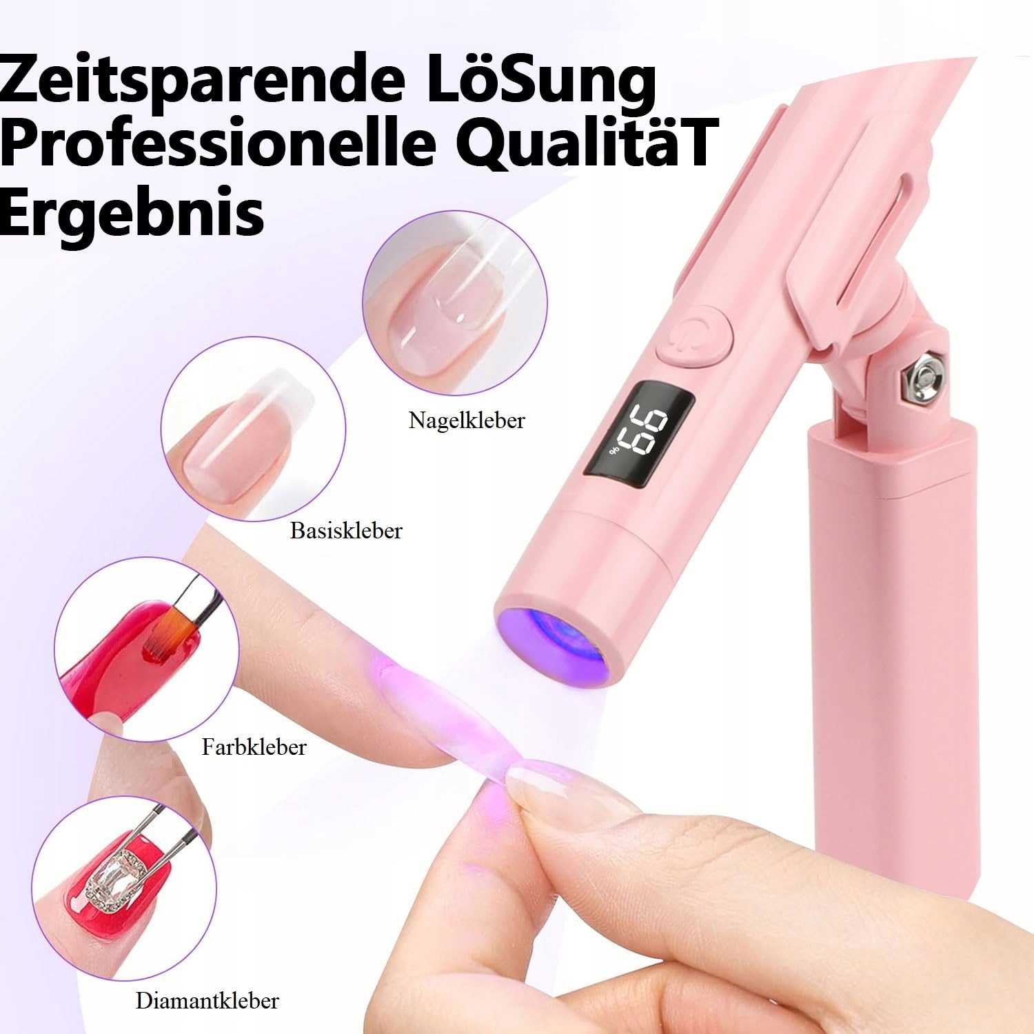 MINI UV LAMPA DO PAZNOKCI LED DO ŻELU LAKIERU I STEMPLI RÓŻOWA — miniatura 2