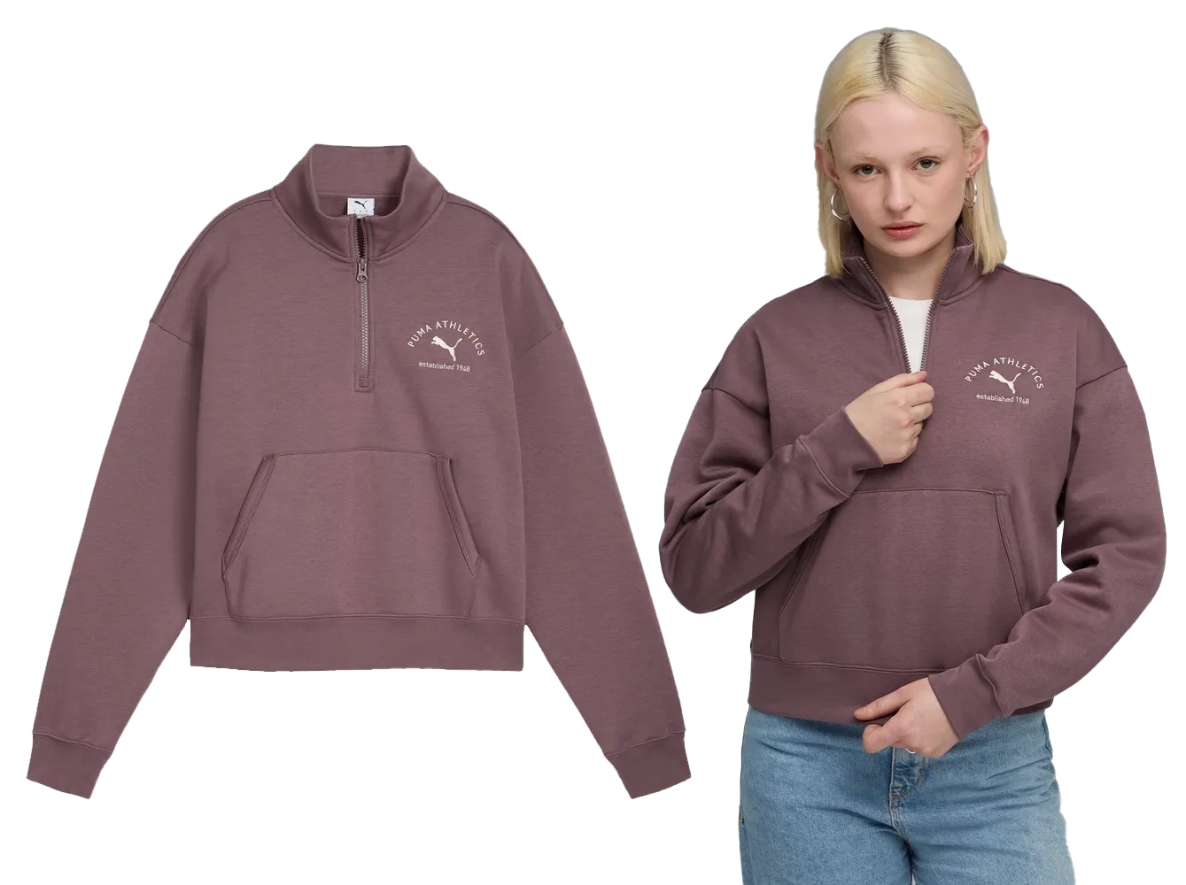 Dámská Mikina Puma bez kapuce half zip 688138 88 hnědá L