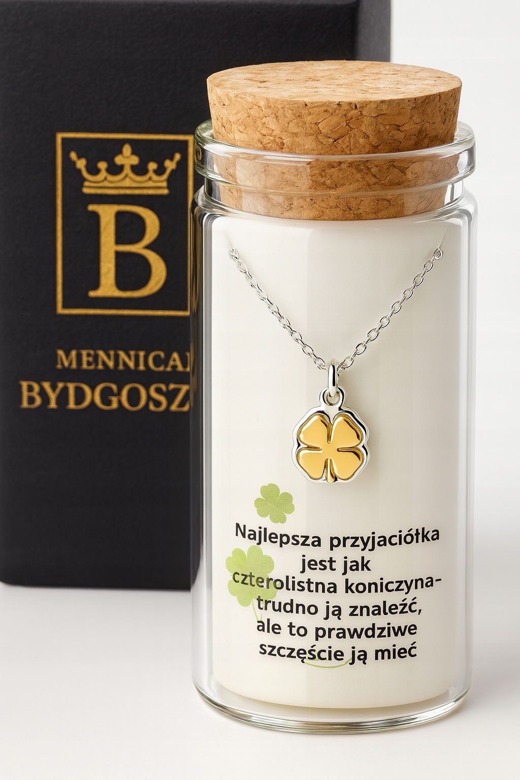 Stříbrný dámský náhrdelník v láhvi čtyřlístek Bff stříbro o ryzosti 925