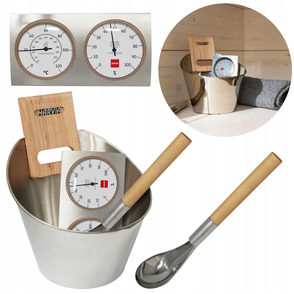 Sada príslušenstva pre saunu Ceber Chochla Termo-Hygrometr Harvia, oceľová