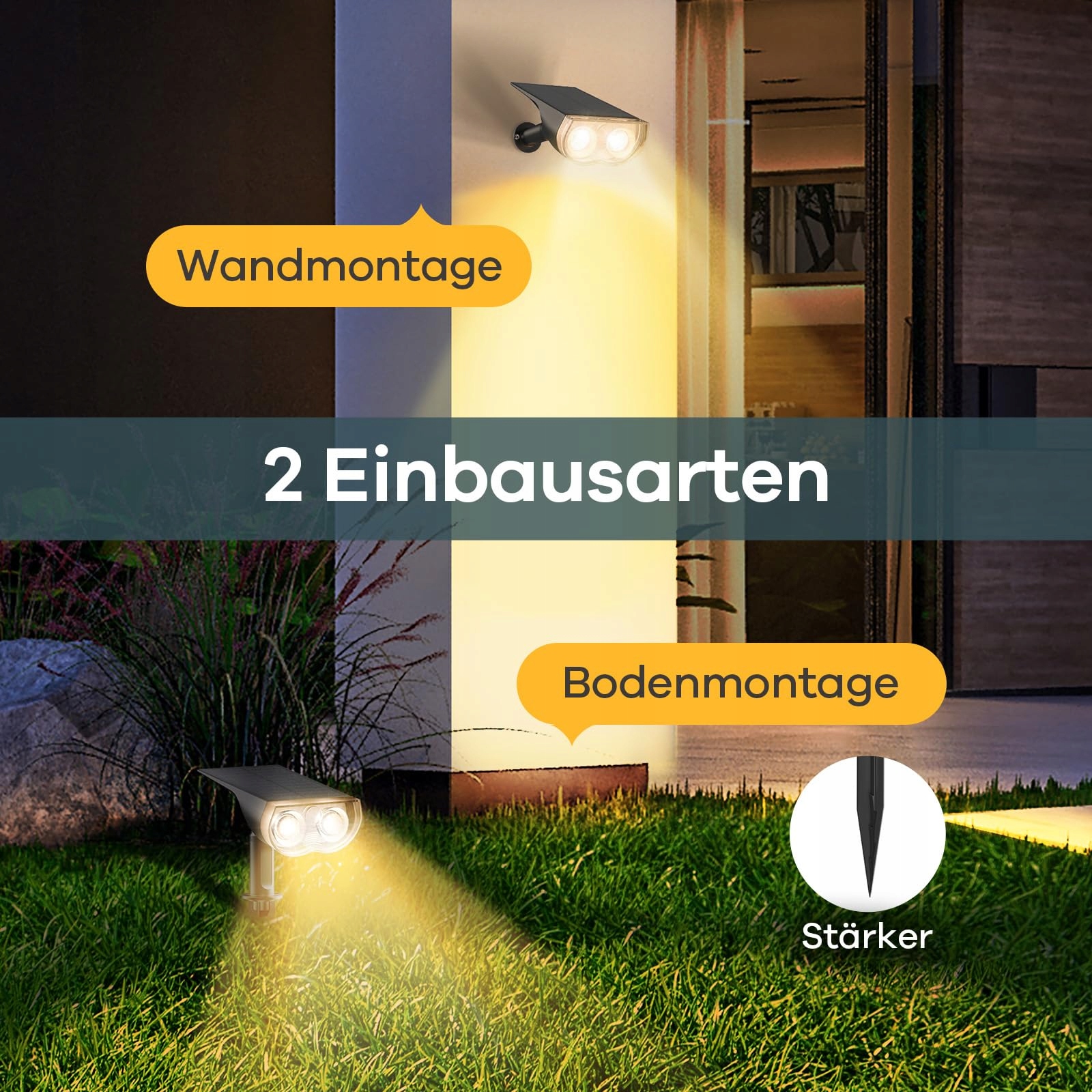 LINKIND Lampy Solarne LED 800LM Czujnik Światła 3000K IP65 4 Sztuki — miniatura 9