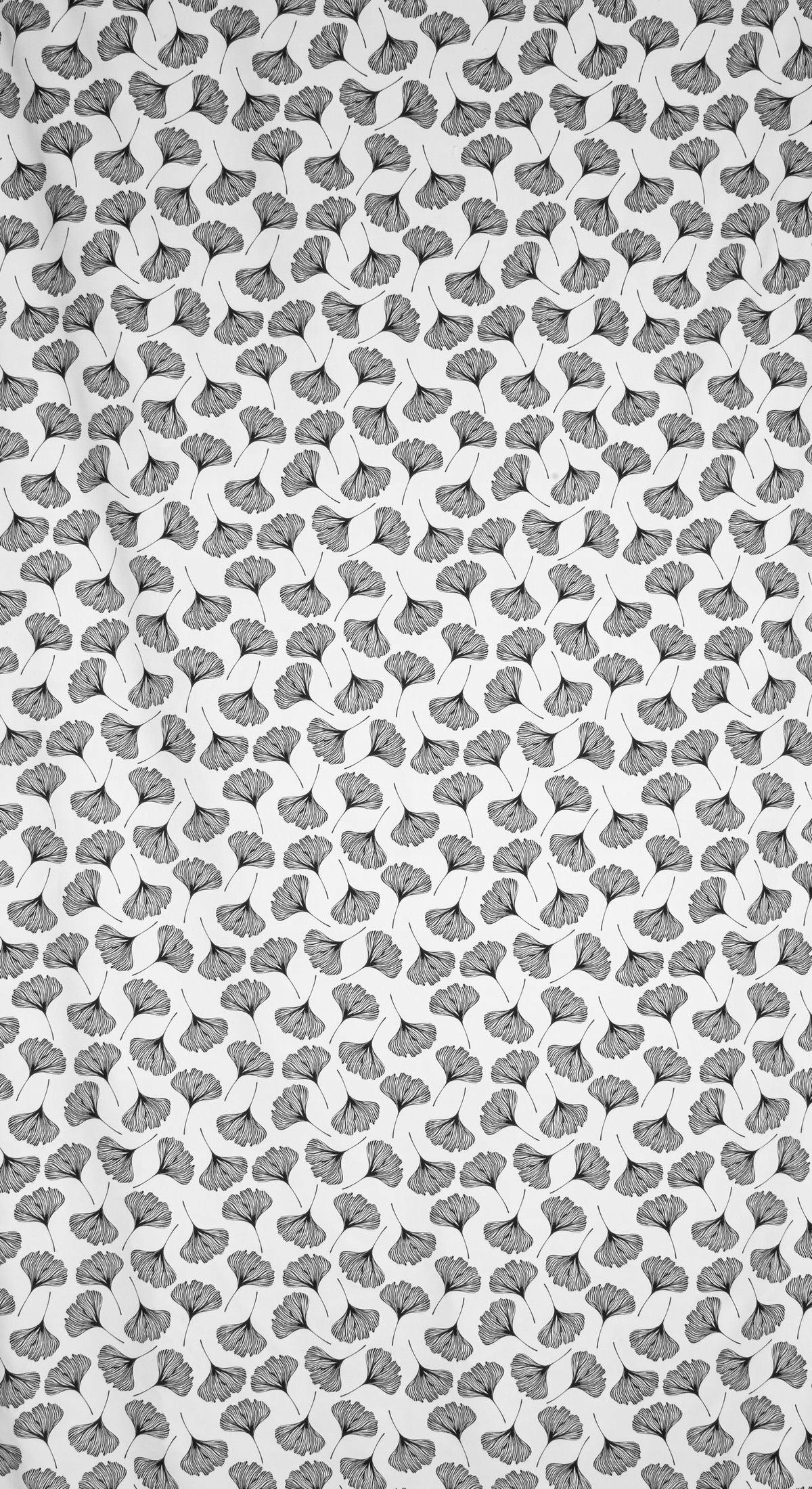 Závěs 140x250 bílý, černý, listy ginkga