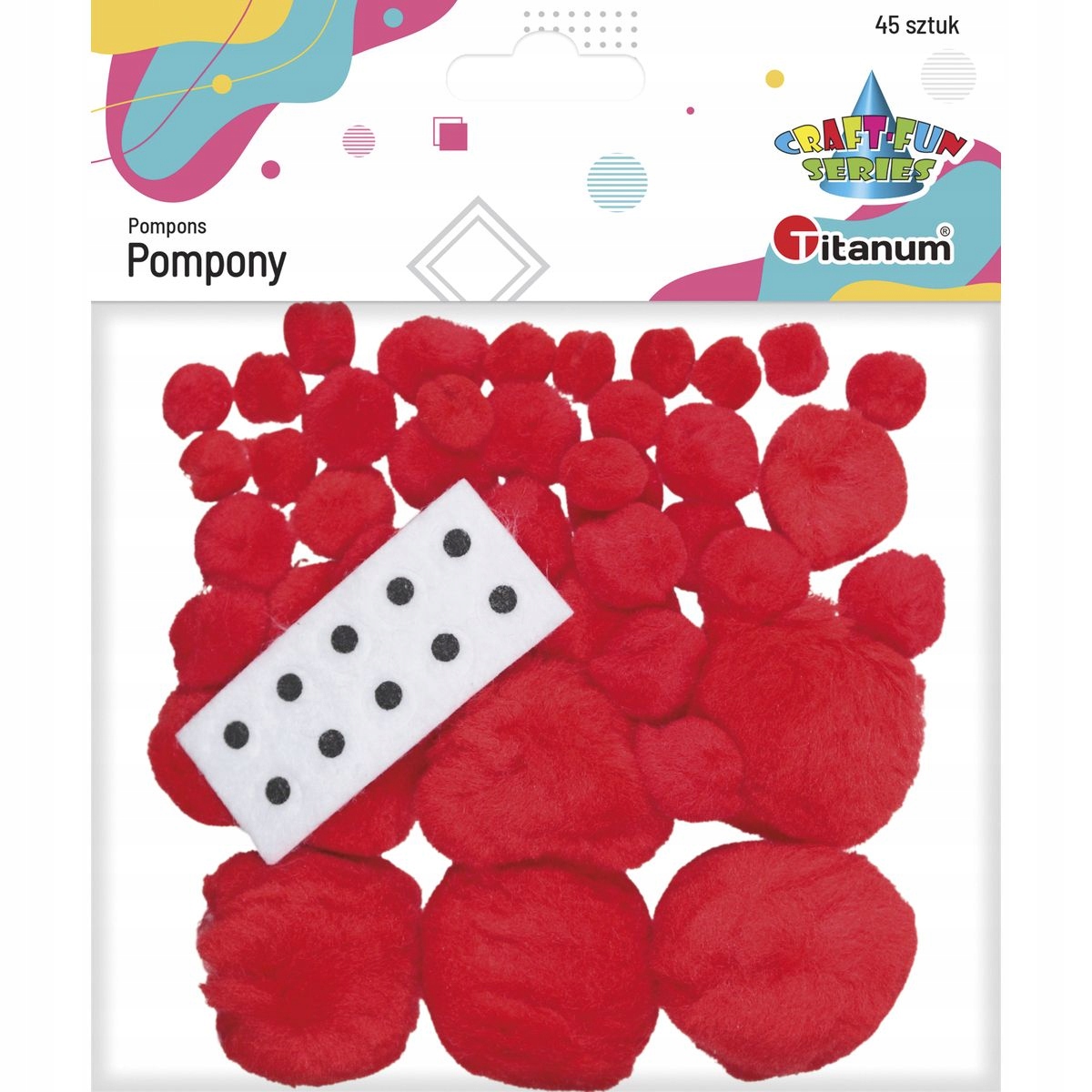 Pompony Craft-Fun Series akrylowe czerwone 45 szt Titanum