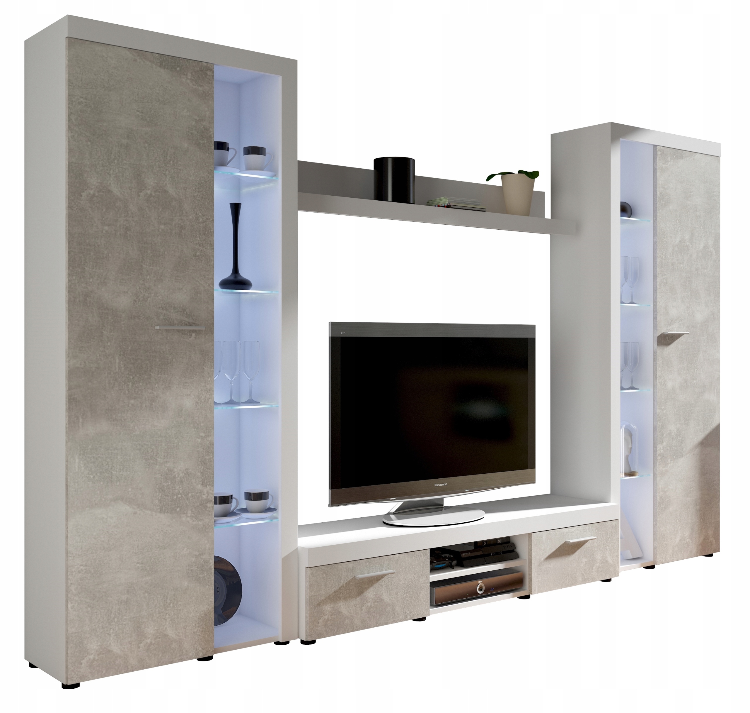 Meblościanka Salon RUMI XL BIAŁY + BETON 5-Kolorów