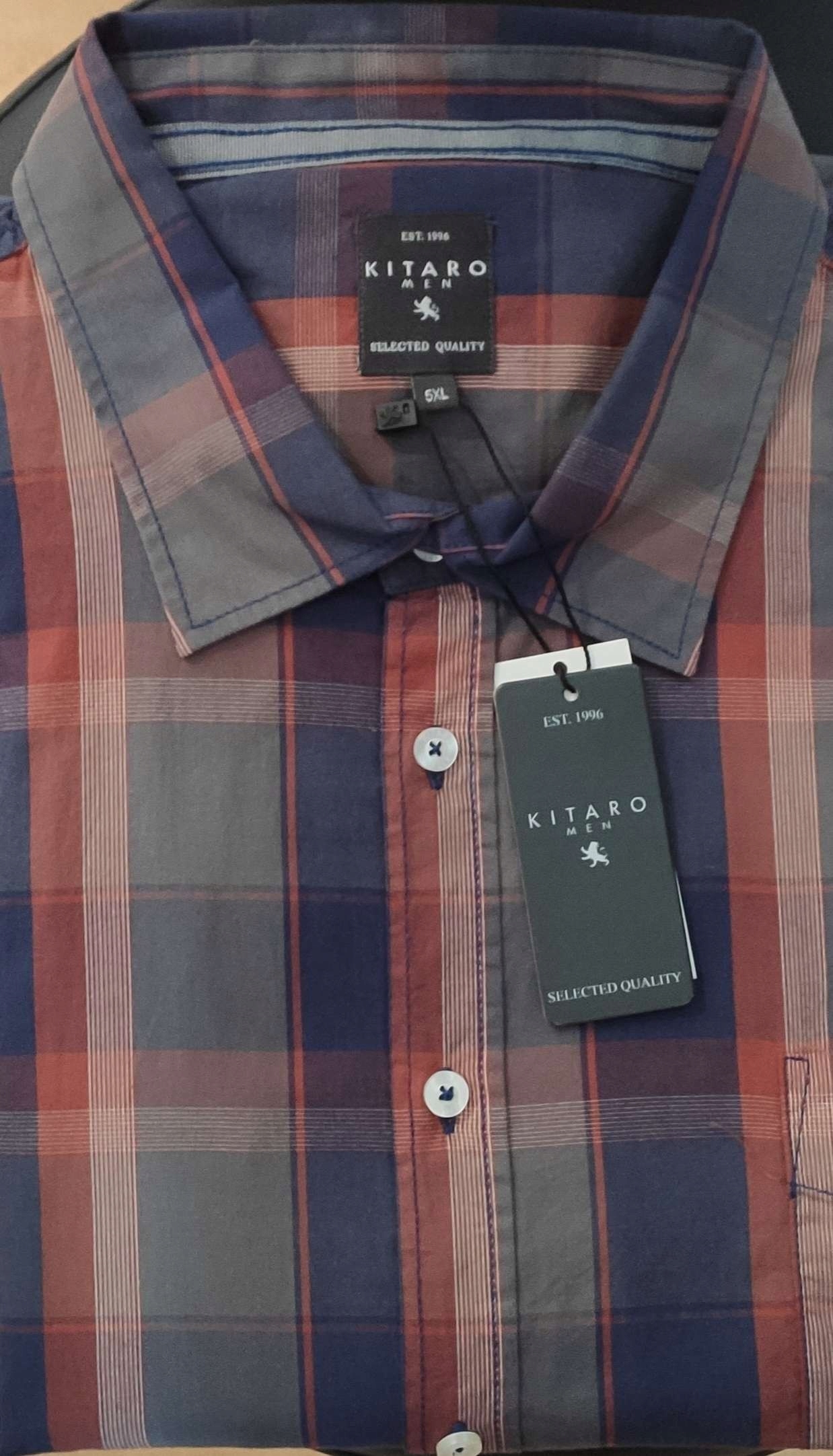 Kitaro Velké Velikosti Košile S Dlouhým Kostkovaným Rukávem 5XL 170 cm