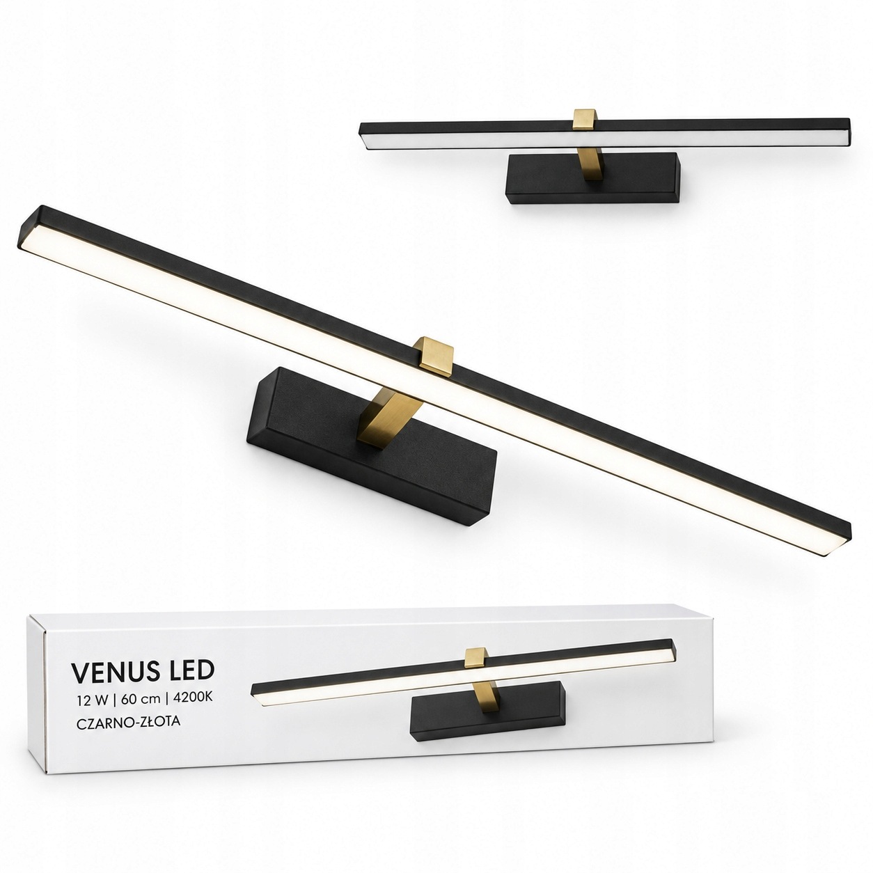 Venus nástěnné svítidlo 12W 60cm černo-zlaté do ložnice 4200K IP44 840lm