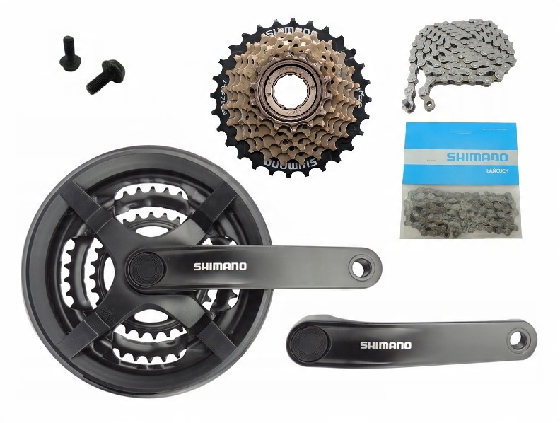 

Zestaw napędu Shimano 7rz korba wolnobieg łańcuch