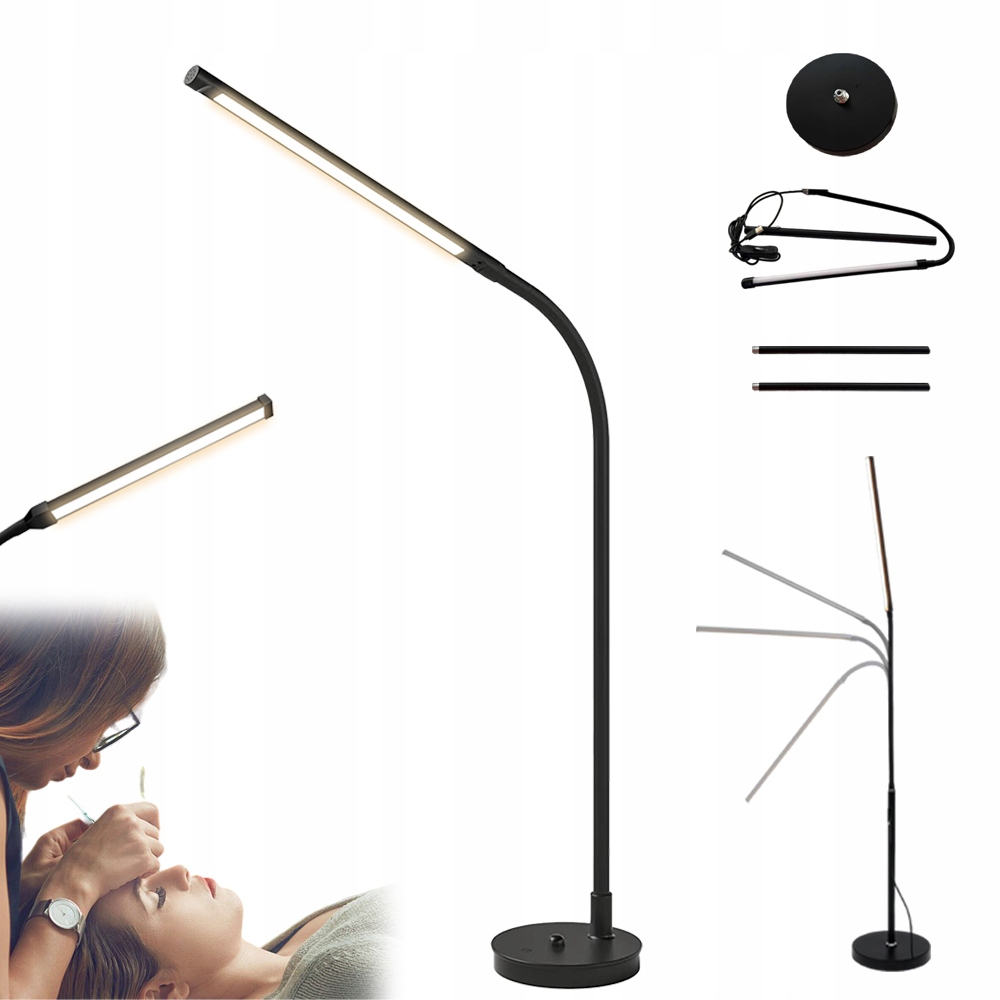 Černá Led Stojací Lampa S Regulací 360° Teplého Světla A Usb Rozhraním
