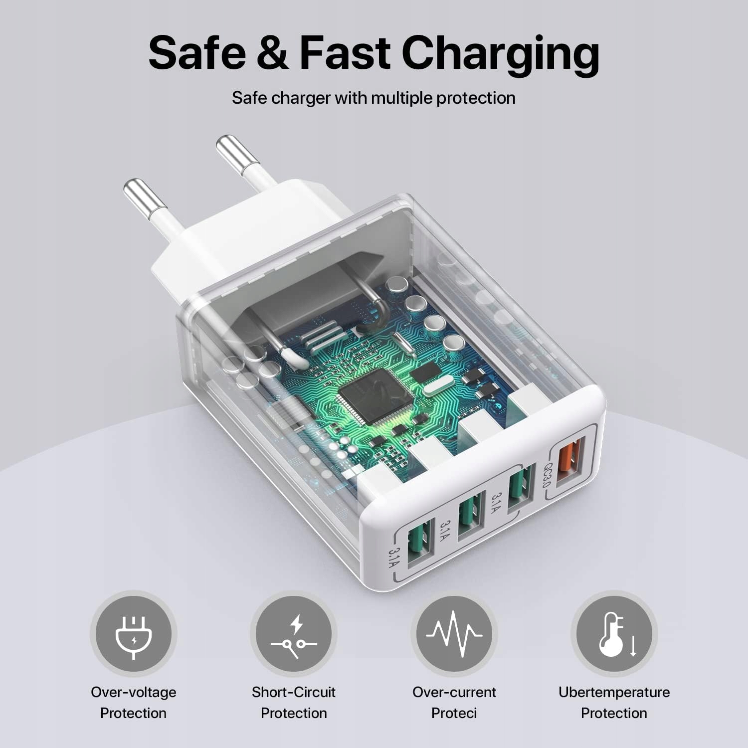 USB 4-PORTOWA ŁADOWARKA 33W QC 30 DO IPHONE 12-16 GALAXY S21-24 — miniatura 4