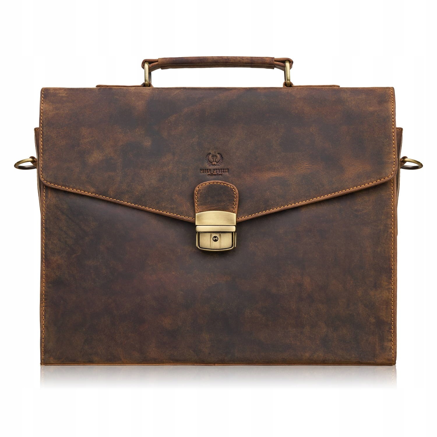 Pánská kožená aktovka hnědá na dokumenty taška přes rameno klíč vintage