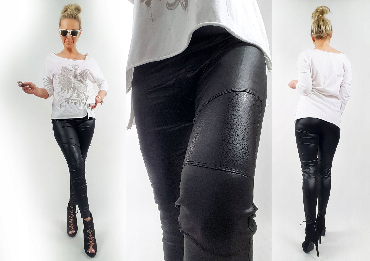 SKÓRZANE GETRY LATEX LEGINSY SPODNIE RURKI LATEKS Marka bez marki