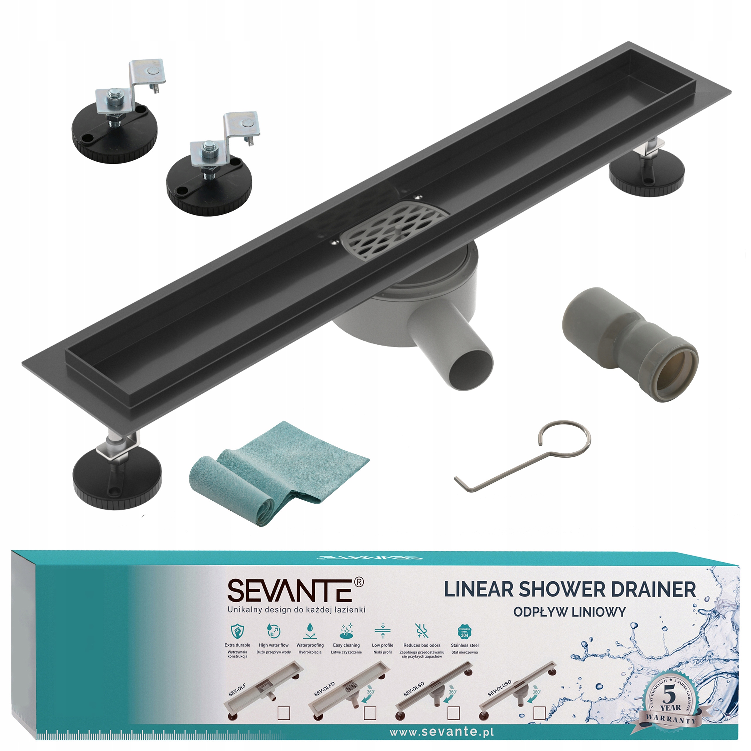 Korpus lineárního odtoku 80 cm Flat černý nerezová ocel, otočný sifon