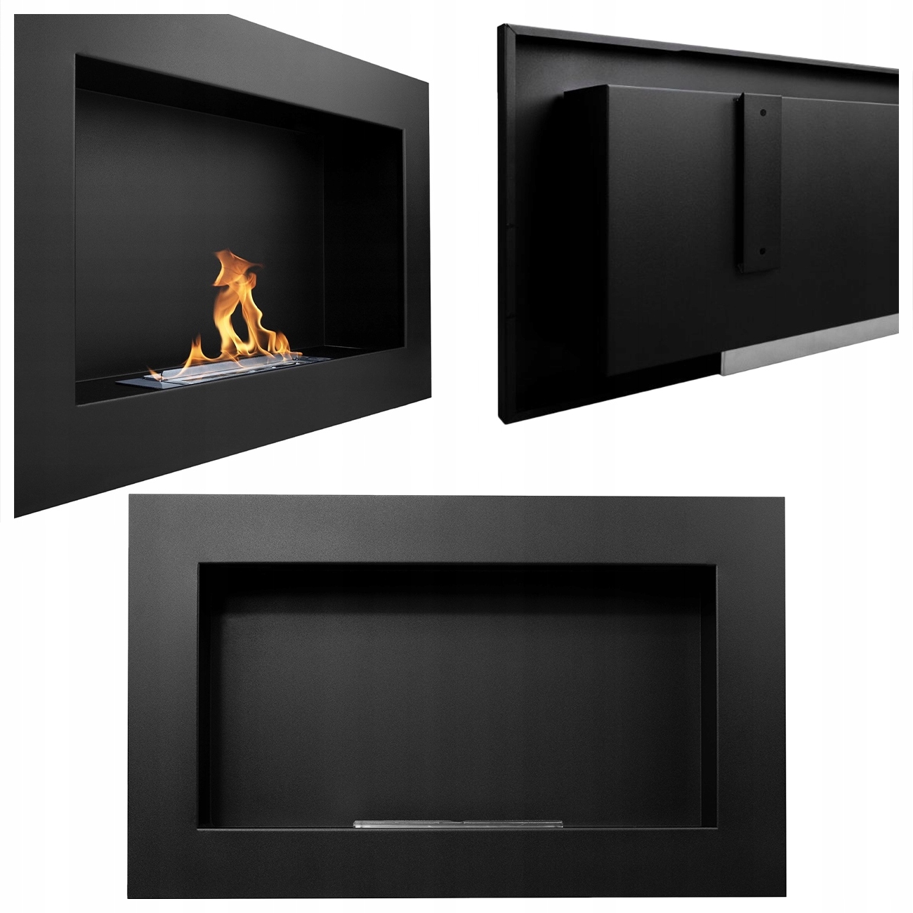 Závesný Biokrb 65X40X12 CM Regulácia Plameňa Čierny Štruktúrovaný Mat