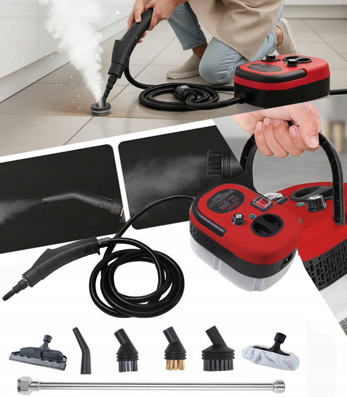 Myjka Parowa 1500 W Czerwona Parownica Czyścik Urządzenie Czyszczące