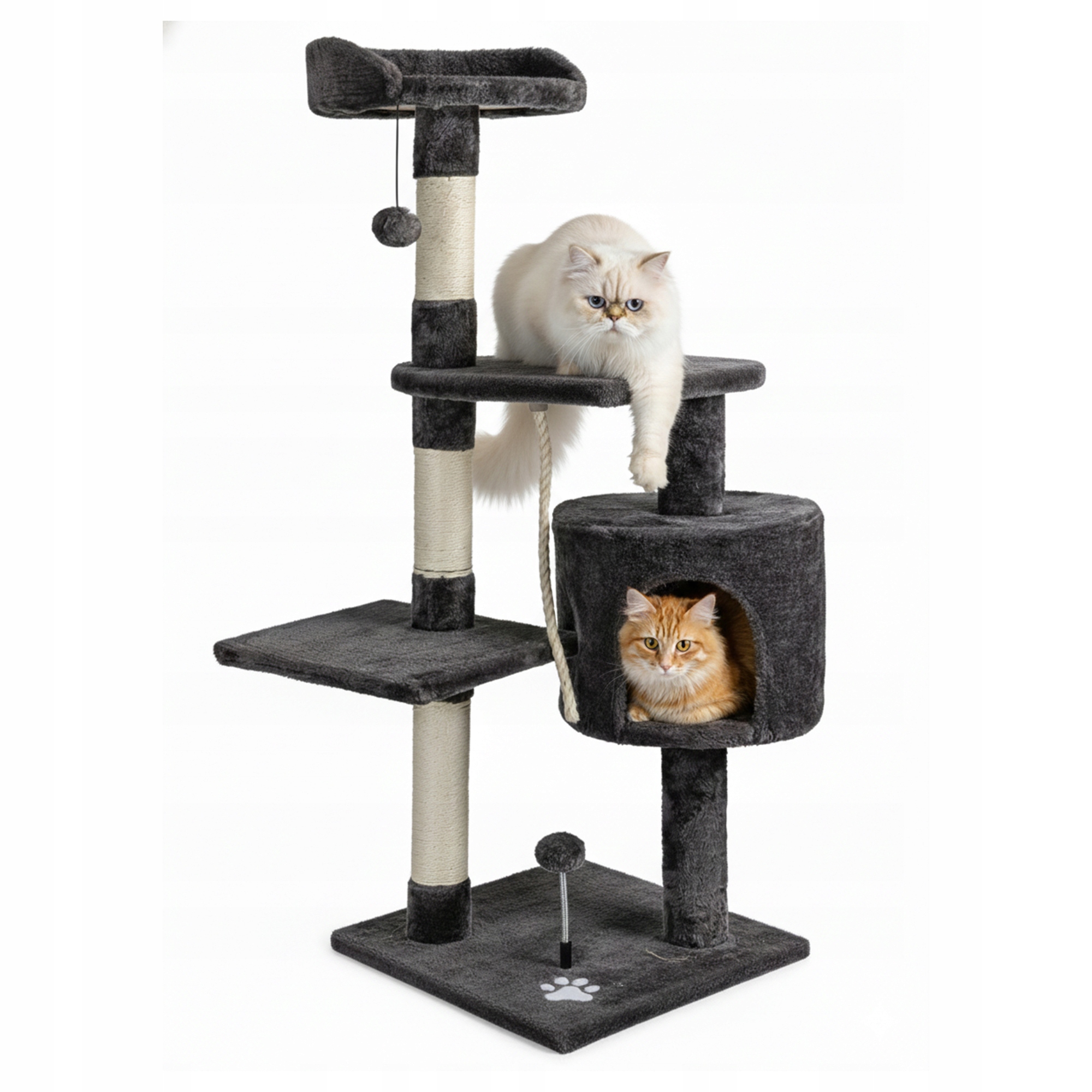 Levně Škrabadlo pro kočky s pelíškem a policemi – 115 cm