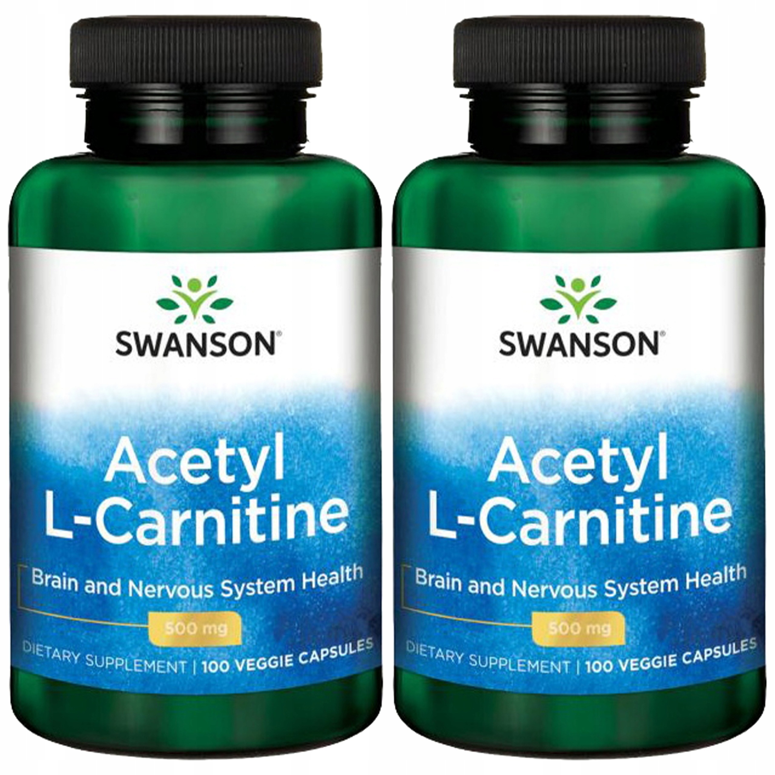 2x Acetyl L-karnitin 500 mg Spalovač Tuků Hubnutí 100 kapslí Swanson
