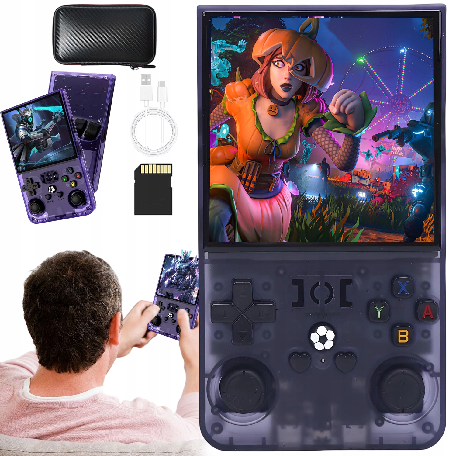 Konsola Retro R40S Czarna 256GB 3.5 Ips 30000 Gier Usb-c Szybkie Ładowanie