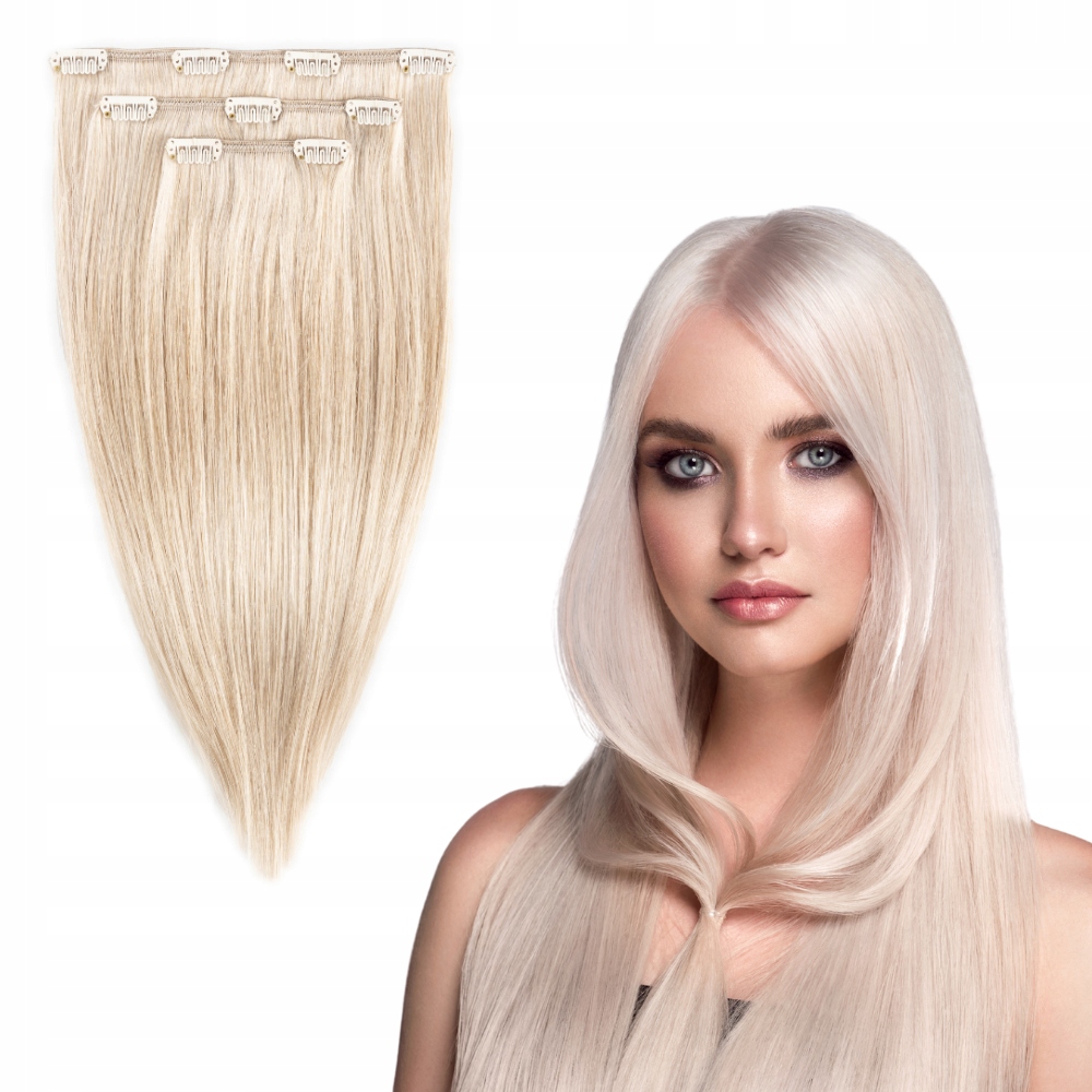 Vlasy Clip In 100% přírodní dopňky 43 cm 3 pásky 60 g #silver chladný blond