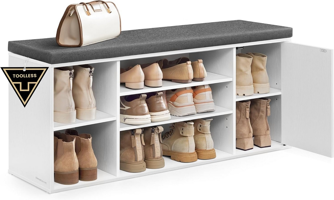 Skrinka na topánky s sedadlom 104 x 30.5 x 48 cm Biela