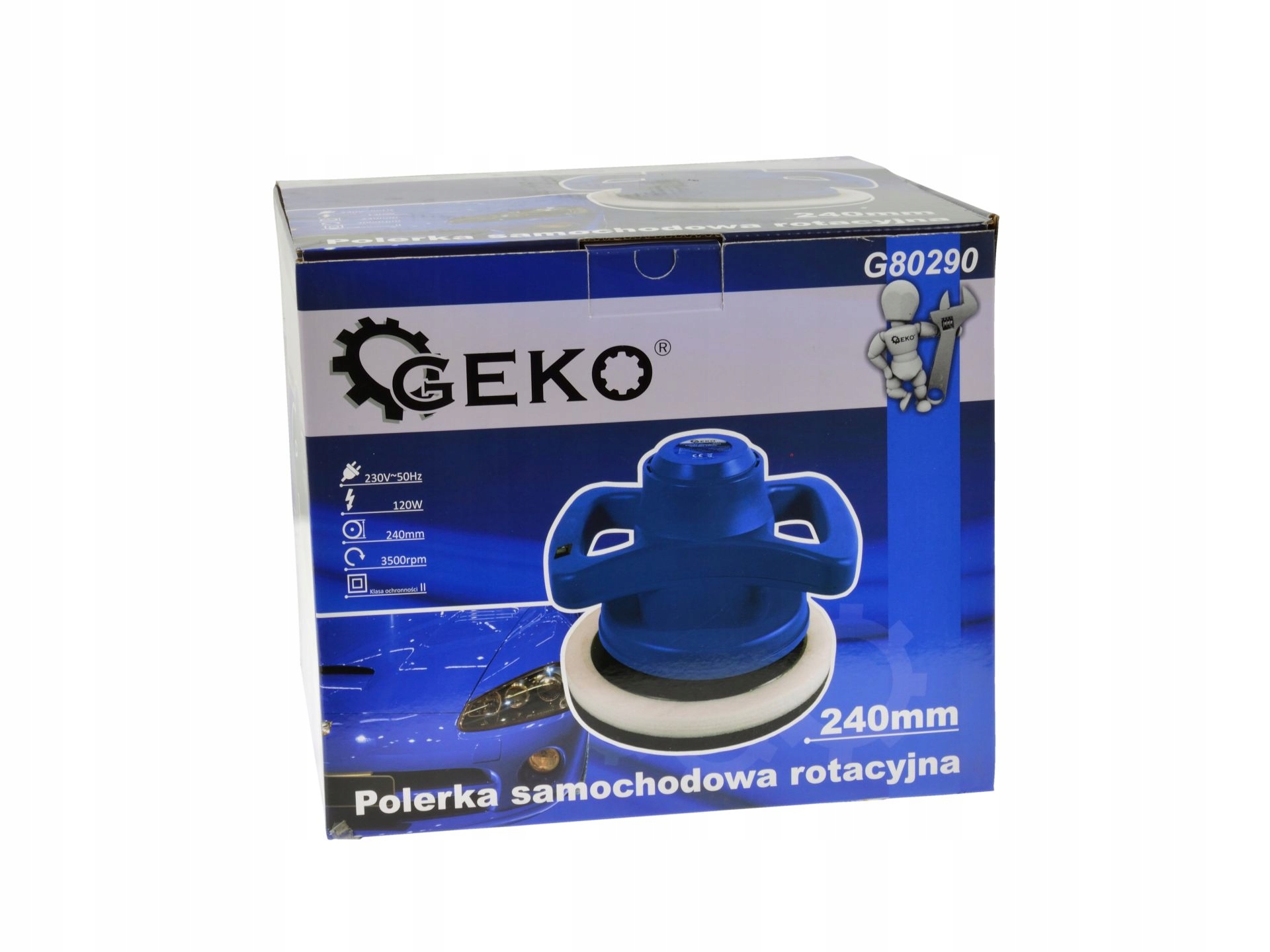 GEKO POLERKA SAMOCHODOWA ROTACYJNA 240MM +NAKŁADKI Zasilanie sieciowe