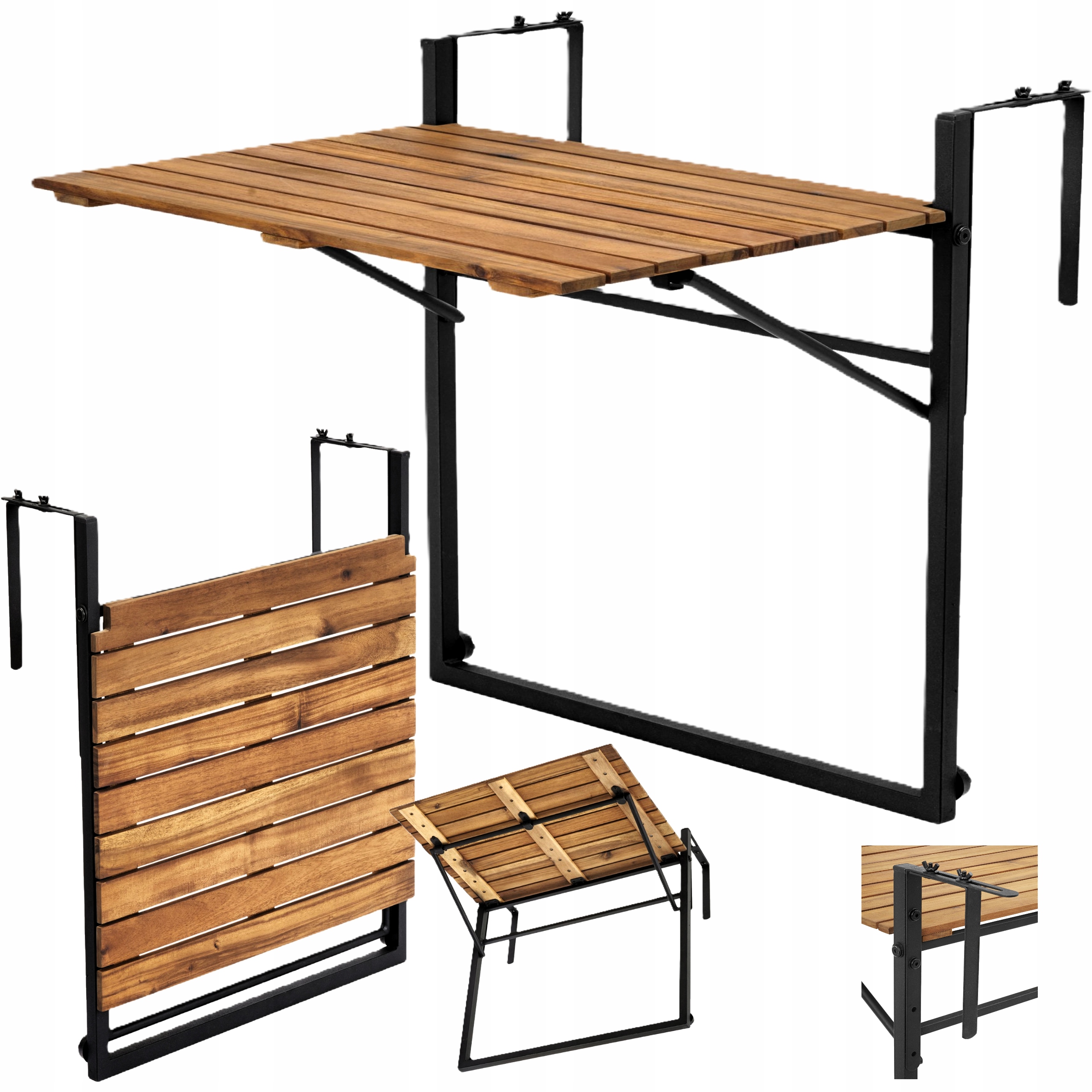 Stolik balkonowy Składany z drewna akacjowego 43x57 cm montaż na poręczy