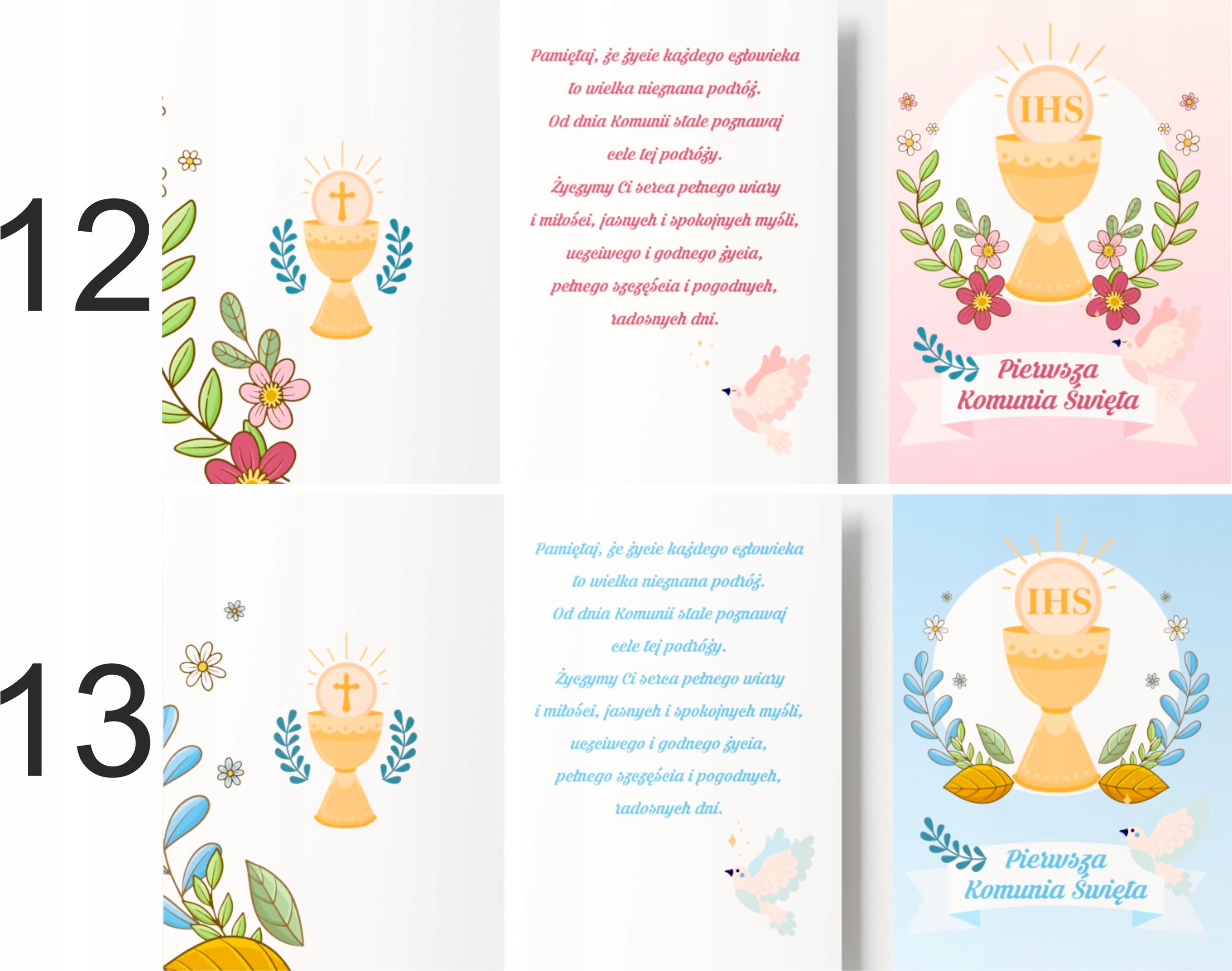 PIERWSZA KOMUNIA ŚWIĘTA życzenia na komunię PAMIĄTKA komunijna KARTKA DUŻA Wysokość produktu 22.5 cm